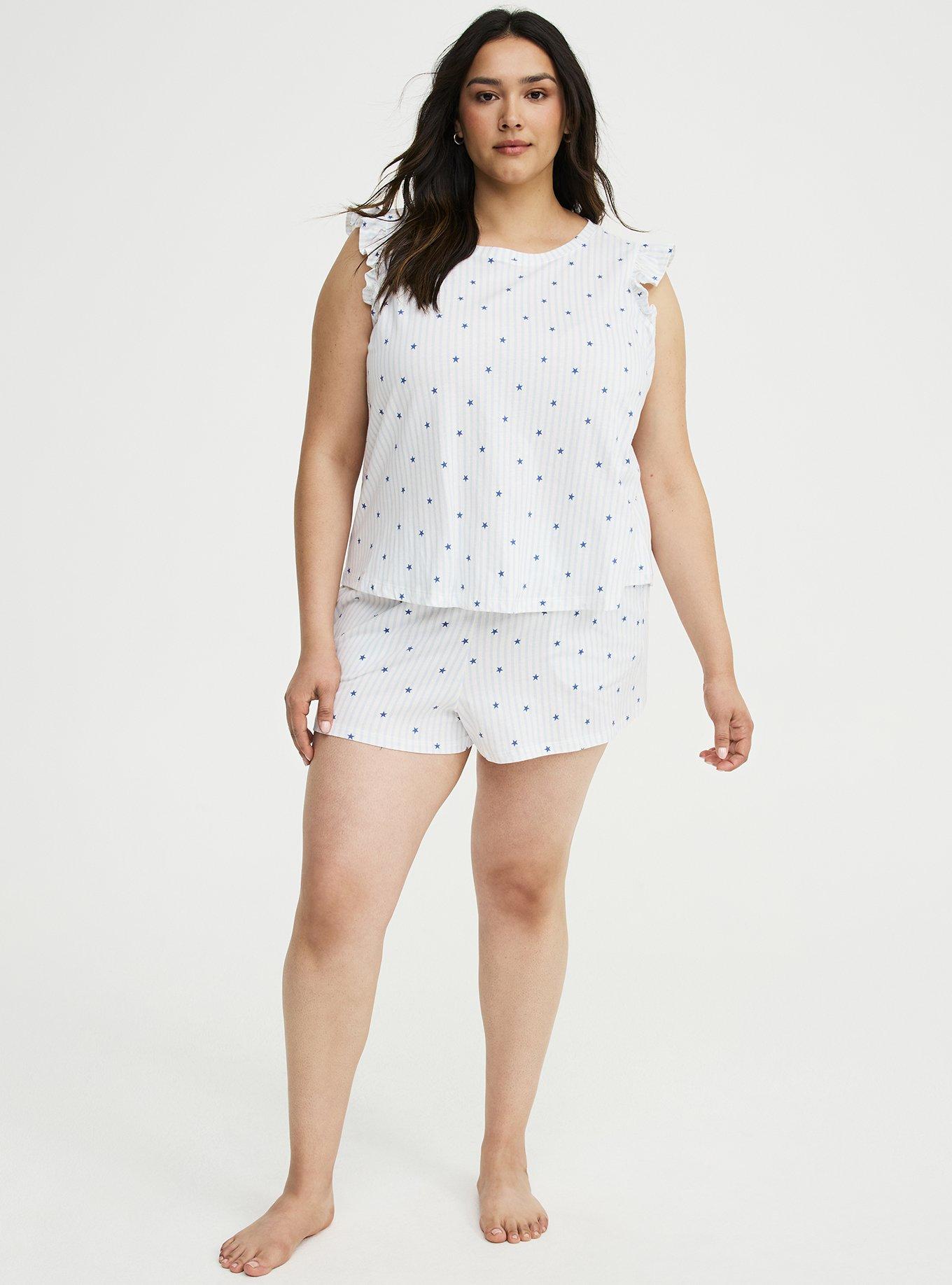 Cotton Jersey Ruffle Sleep Tee, SASHA STAR STRIPE WHITE, alternate