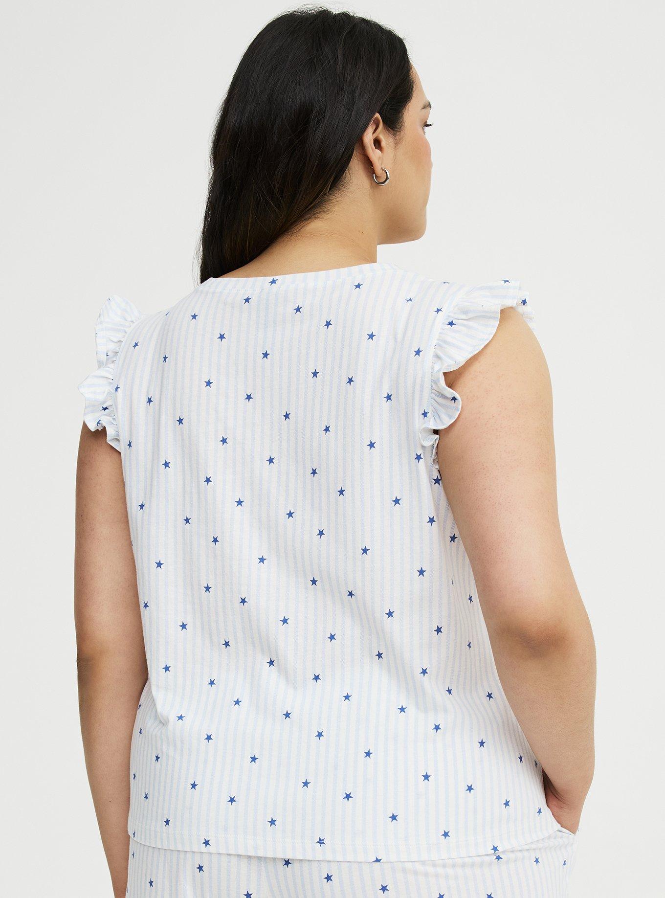 Cotton Jersey Ruffle Sleep Tee, SASHA STAR STRIPE WHITE, alternate