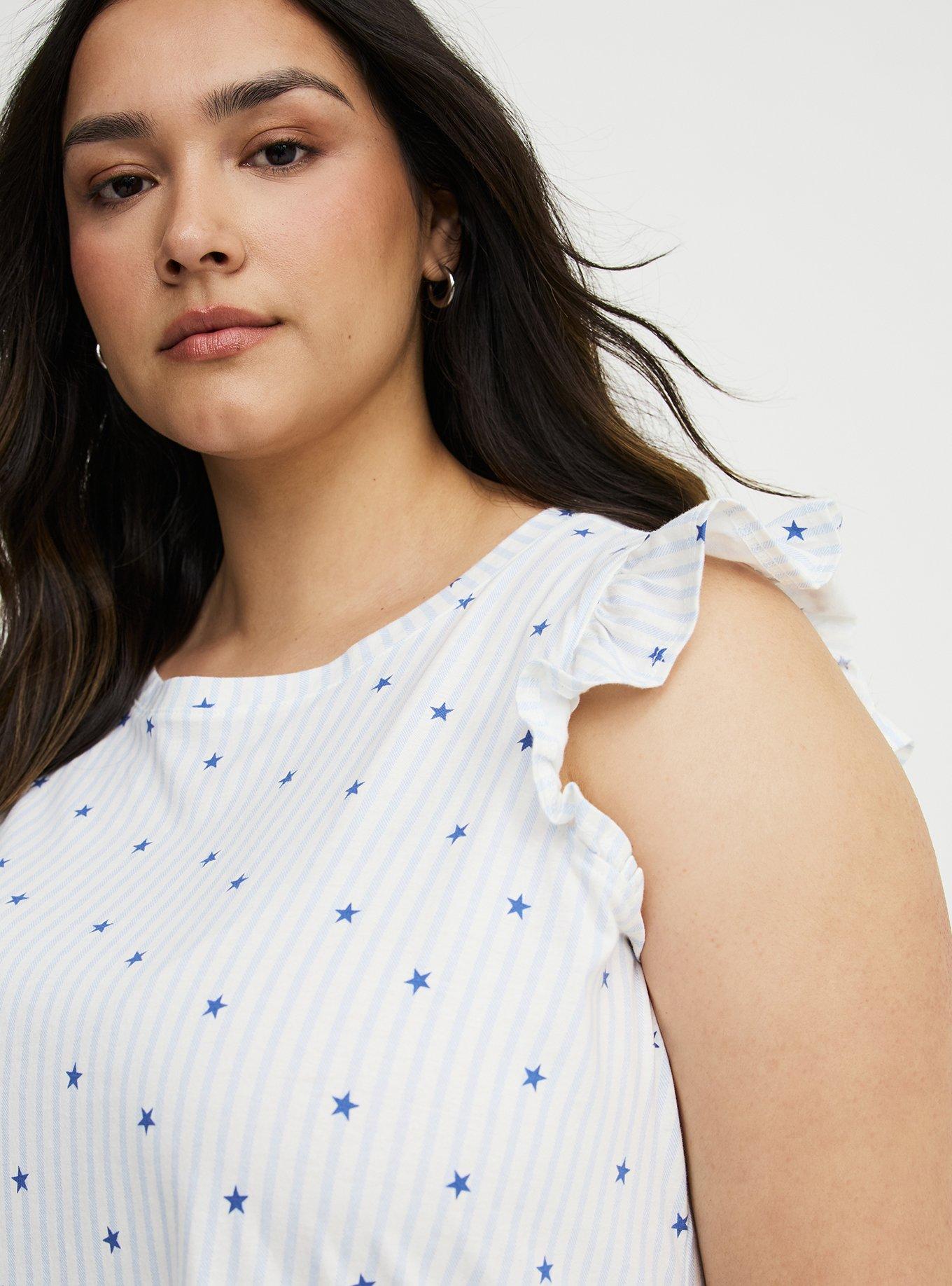 Cotton Jersey Ruffle Sleep Tee, SASHA STAR STRIPE WHITE, alternate