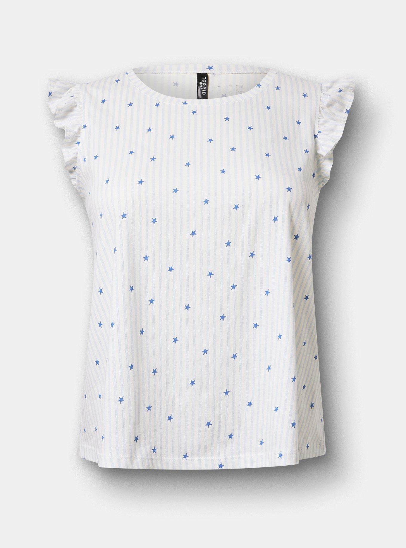 Cotton Jersey Ruffle Sleep Tee, SASHA STAR STRIPE WHITE, hi-res