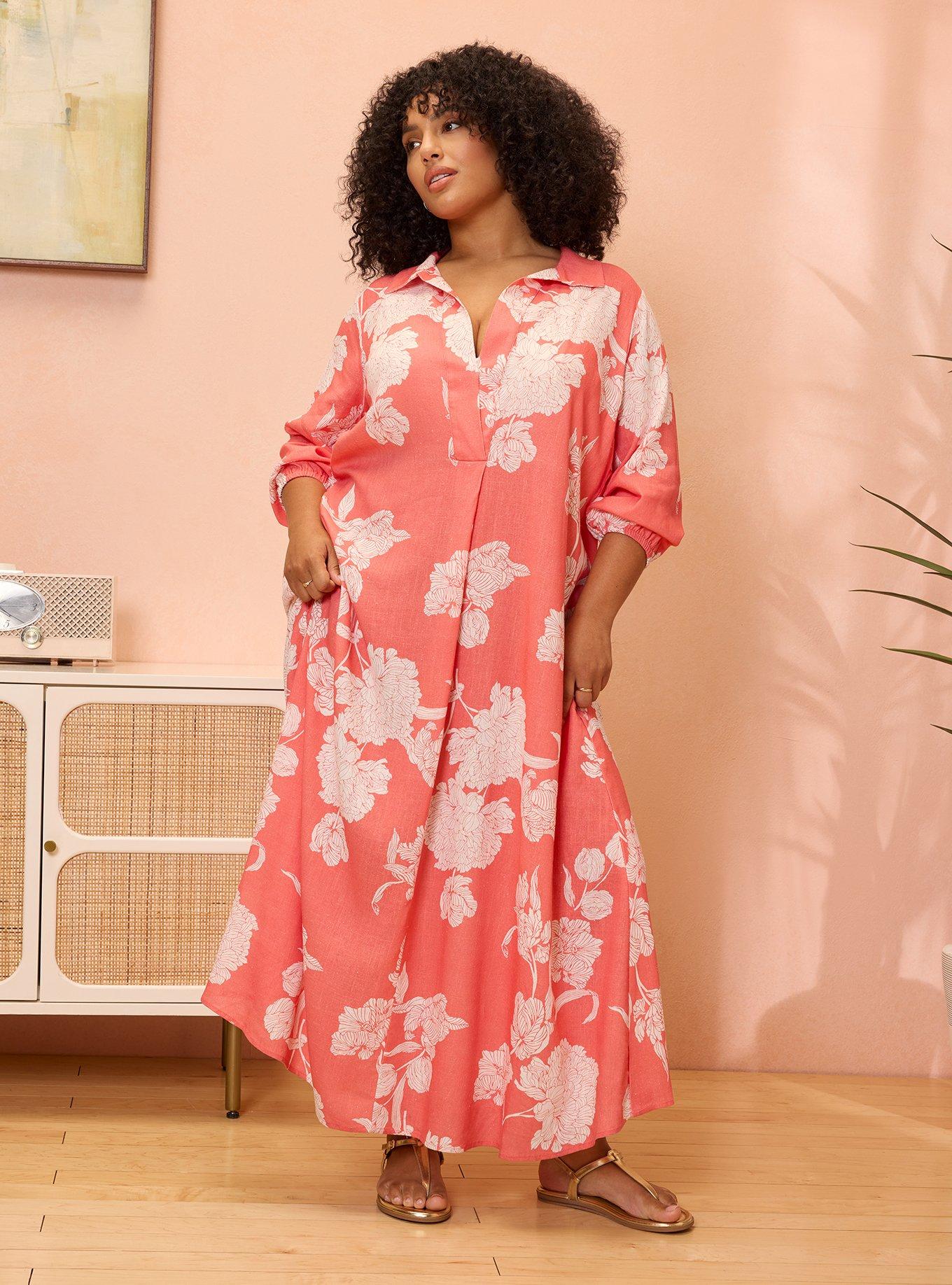 knee length dresses for ladies London Times Long Sleeve Printed Ruffle Maxi Dr ESS, Size XL, Black Grey main image 1