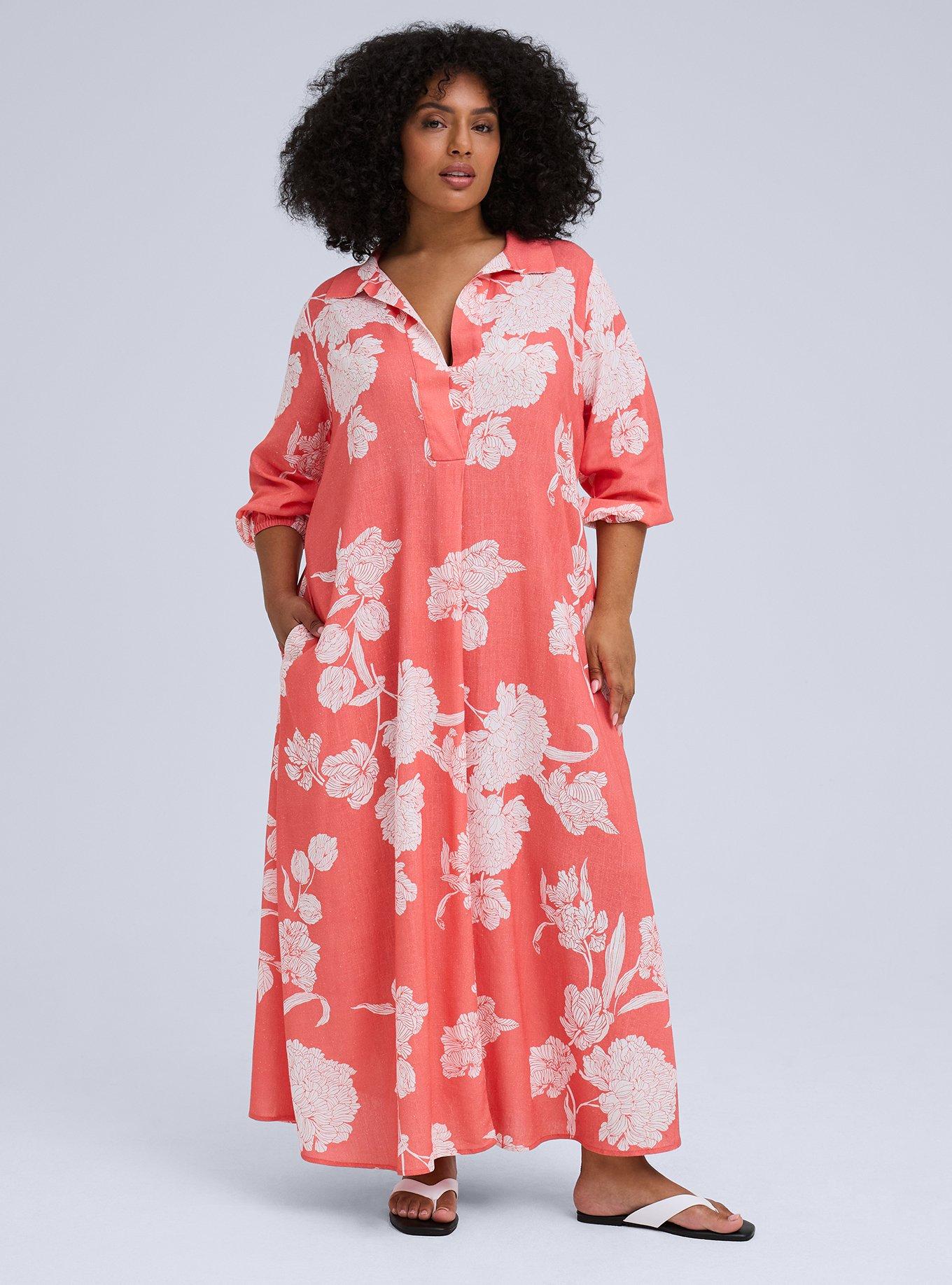 Belle Isle 3/4 Sleeve Maxi Dress, TOMORROW FLORAL PEACH, hi-res