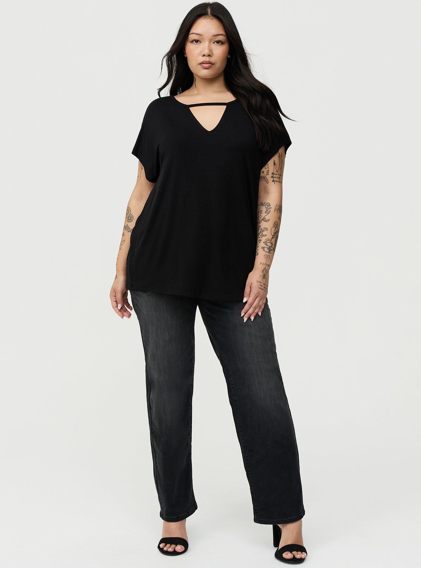 Super Soft Cut-Out Dolman Tunic Tee, DEEP BLACK, alternate