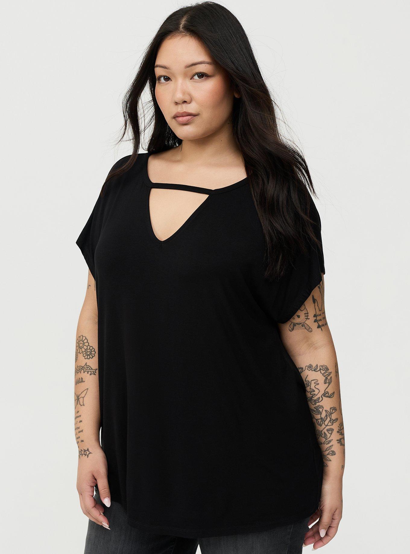 Super Soft Cut-Out Dolman Tunic Tee, DEEP BLACK, hi-res
