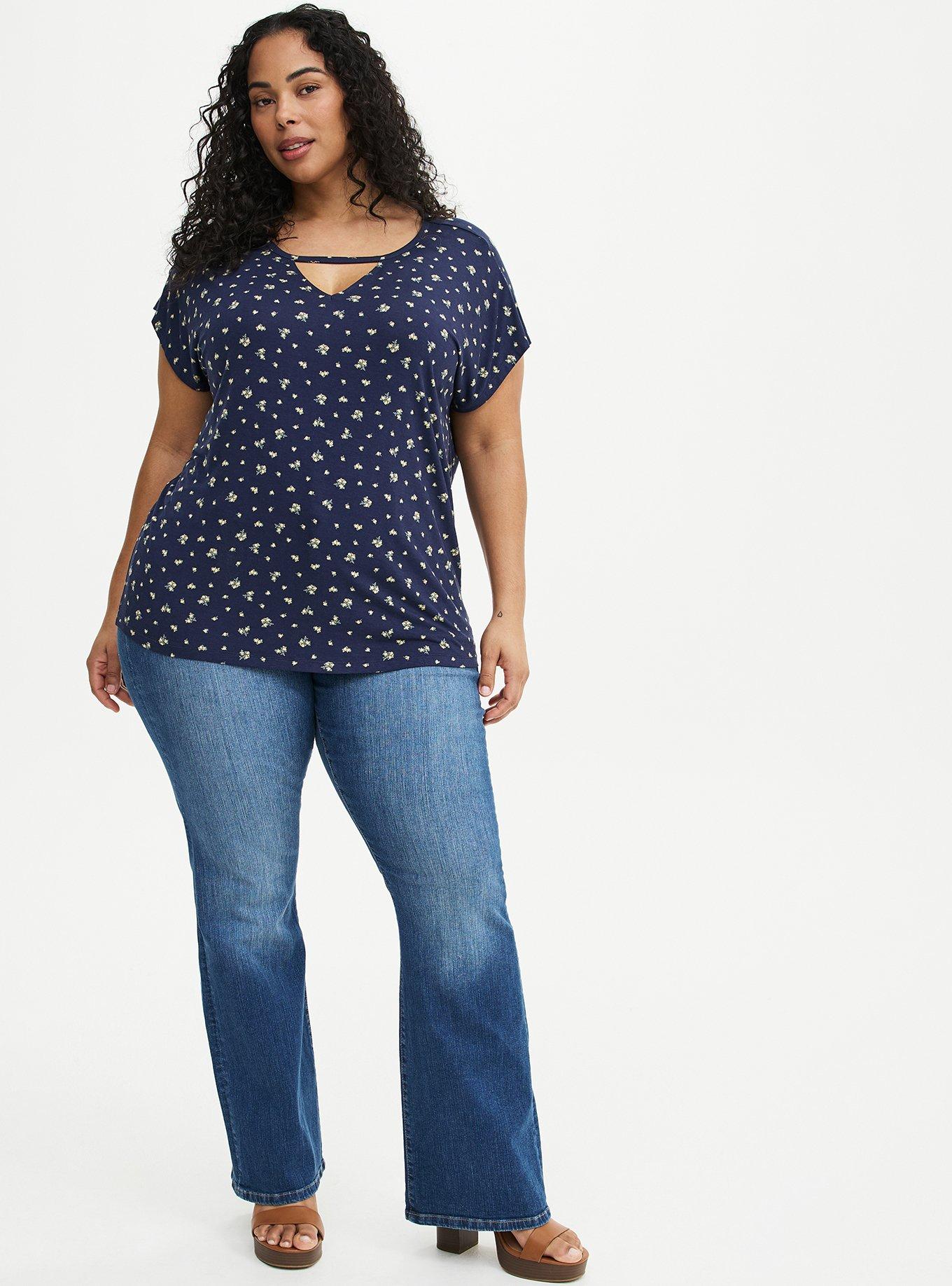 Super Soft Cut-Out Dolman Tunic Tee, MISTY DITSY FLORAL NAVY, alternate