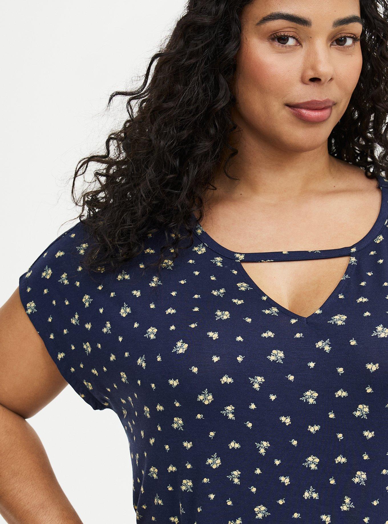 Super Soft Cut-Out Dolman Tunic Tee, MISTY DITSY FLORAL NAVY, alternate