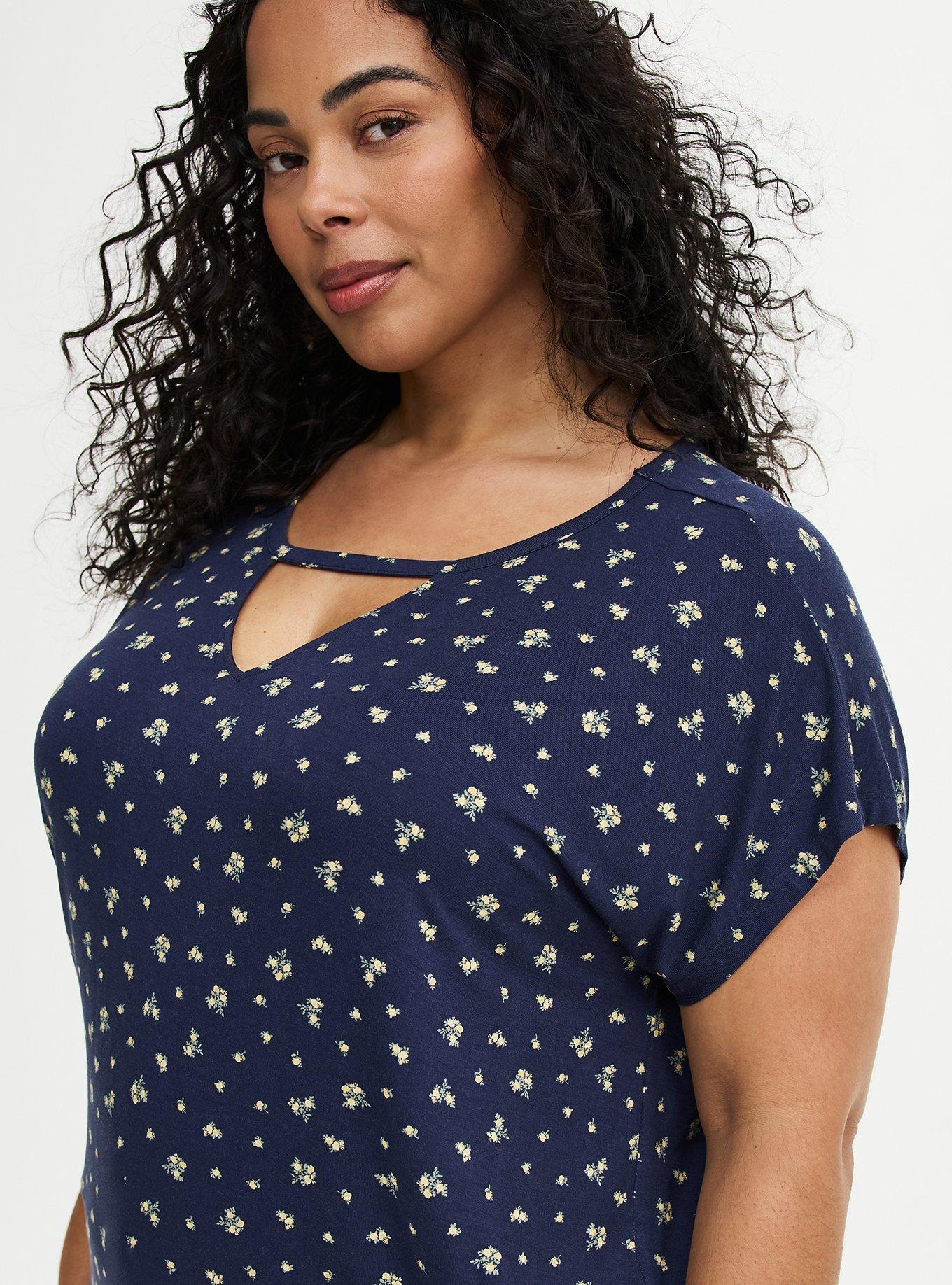 Super Soft Cut-Out Dolman Tunic Tee, MISTY DITSY FLORAL NAVY, alternate