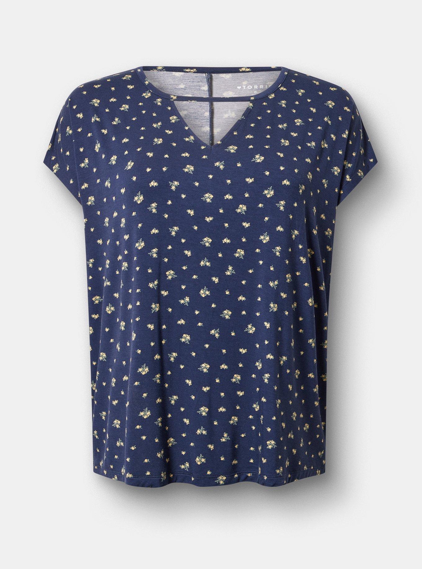 Super Soft Cut-Out Dolman Tunic Tee, MISTY DITSY FLORAL NAVY, hi-res