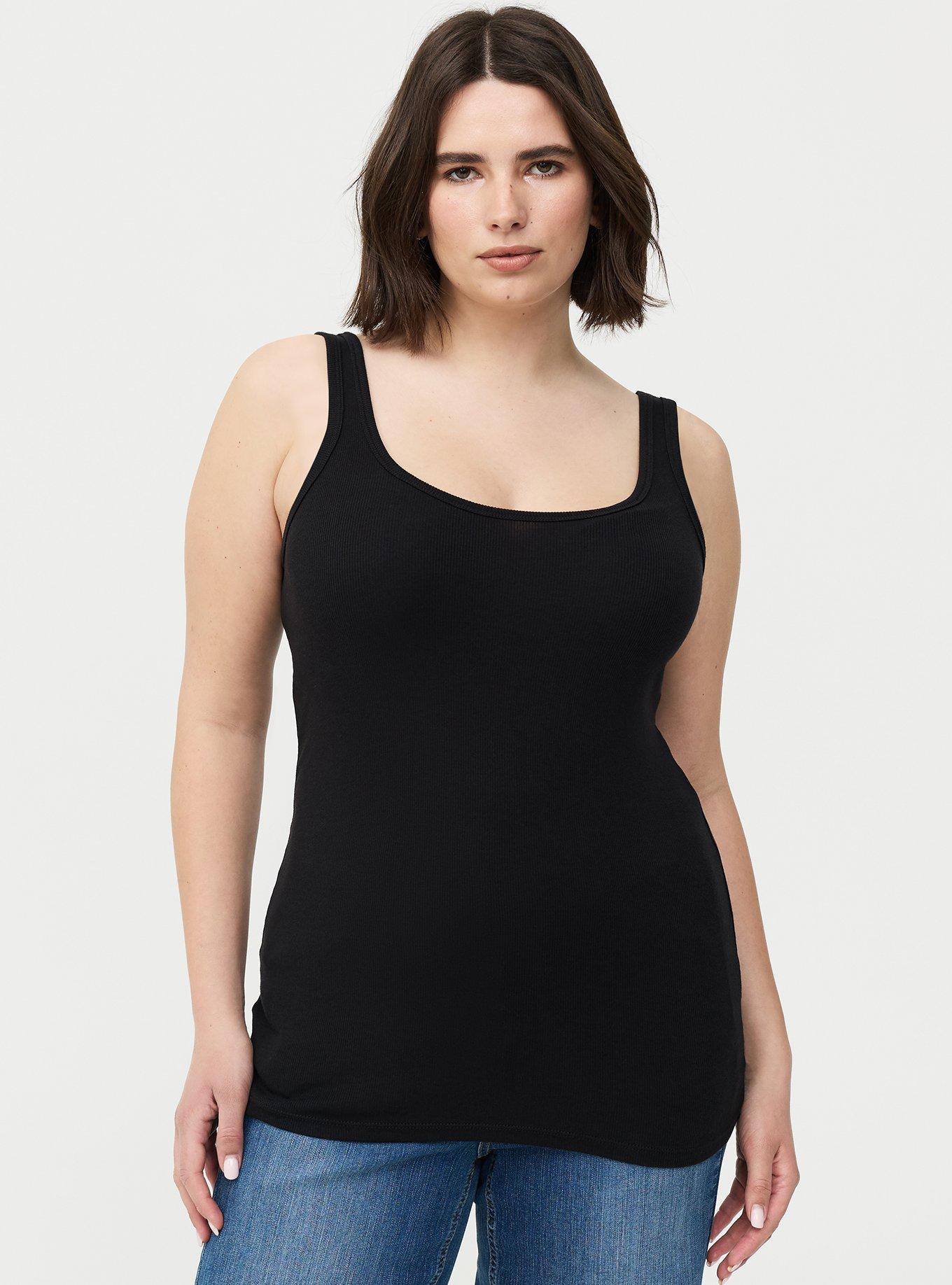 Cotton Modal Wide Strap Tank, DEEP BLACK, hi-res