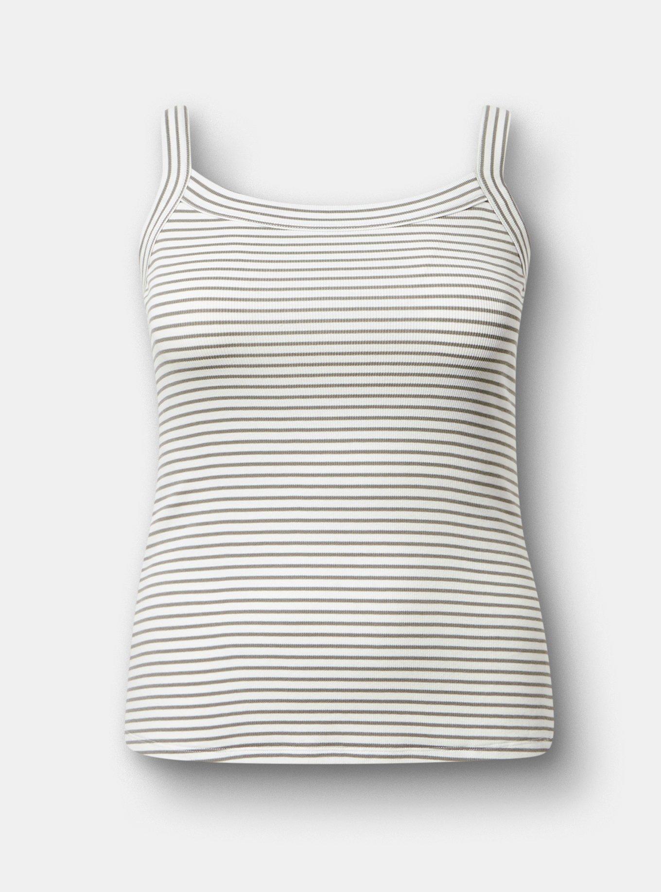 Cotton Modal Wide Strap Tank, SPRING STRIPE WHITE GREEN, hi-res