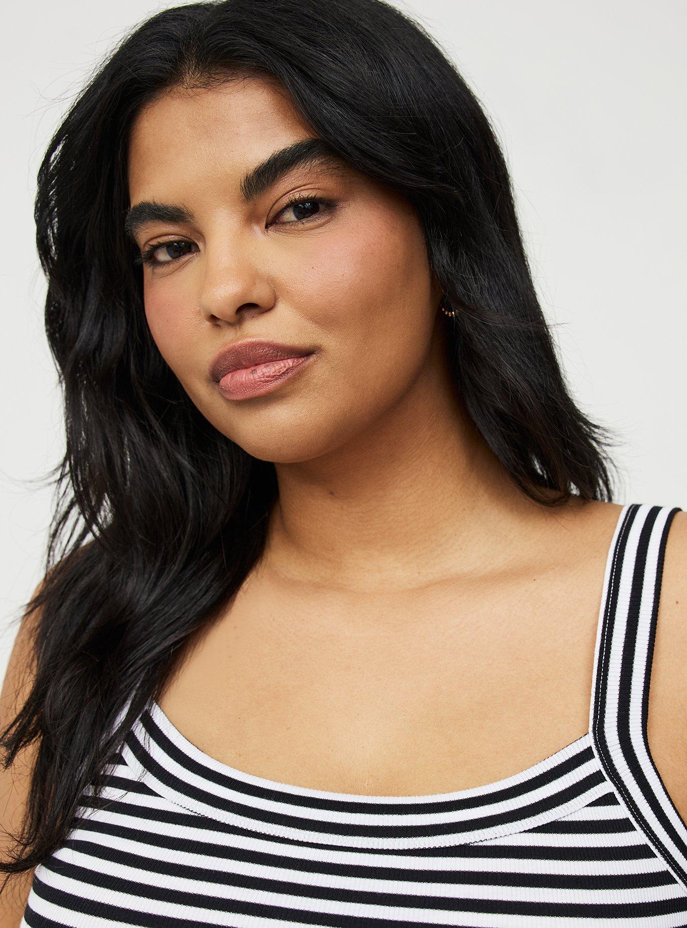 Cotton Modal Wide Strap Tank, CLASSIC STRIPE DEEP BLACK BRIGHT WHITE, alternate