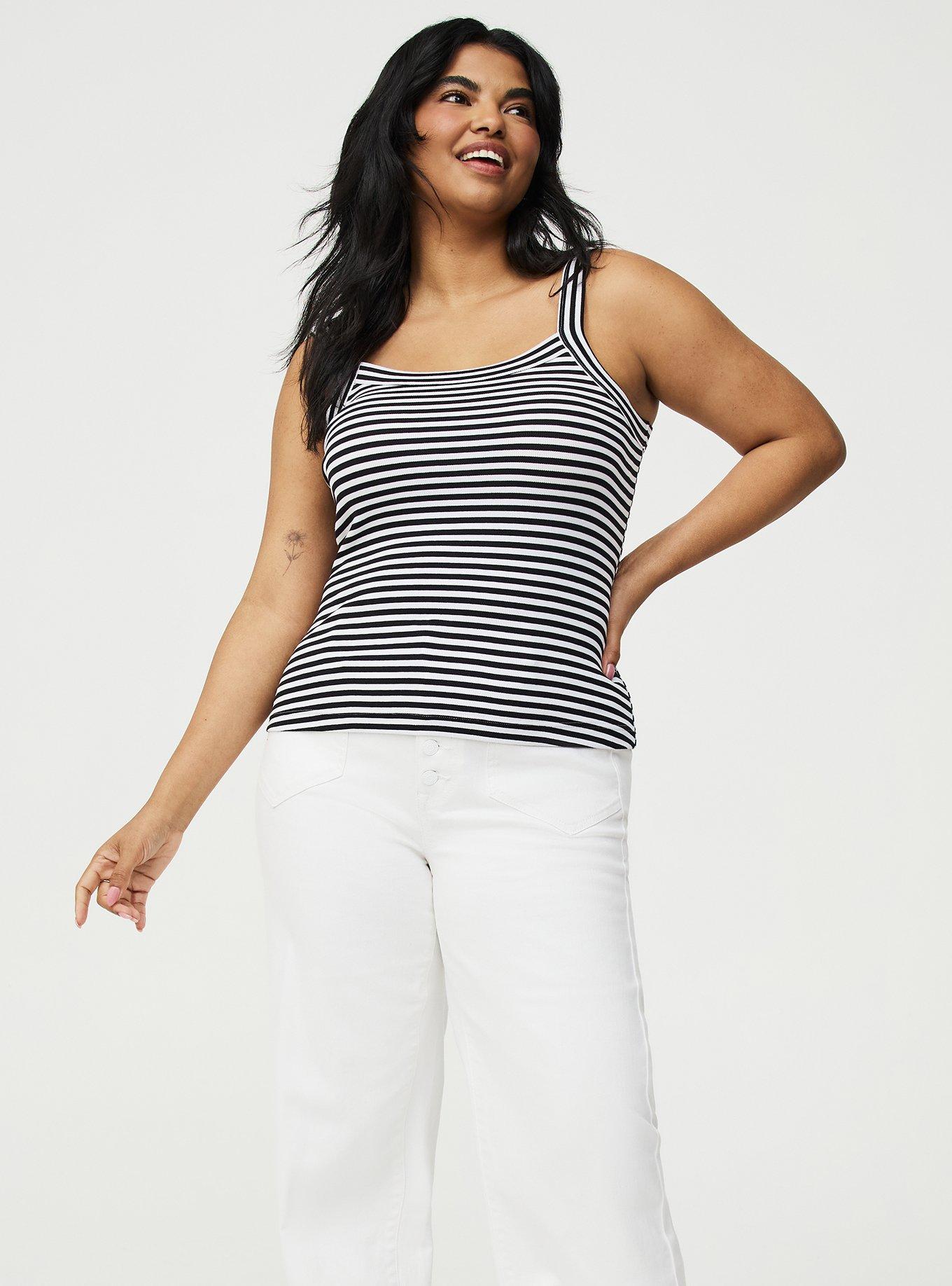 Cotton Modal Wide Strap Tank, CLASSIC STRIPE DEEP BLACK BRIGHT WHITE, alternate