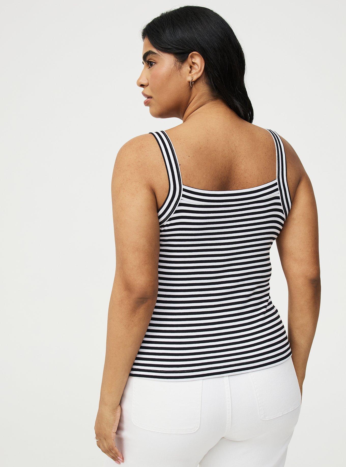 Cotton Modal Wide Strap Tank, CLASSIC STRIPE DEEP BLACK BRIGHT WHITE, alternate