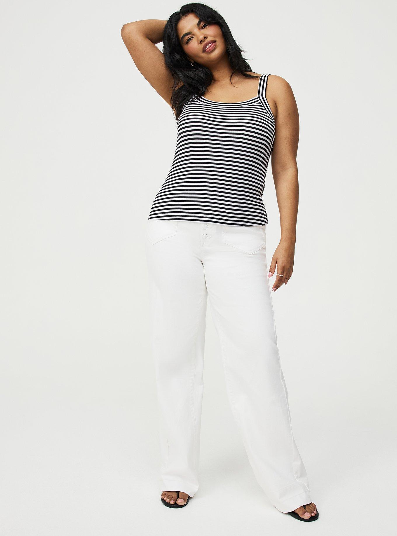 Cotton Modal Wide Strap Tank, CLASSIC STRIPE DEEP BLACK BRIGHT WHITE, alternate