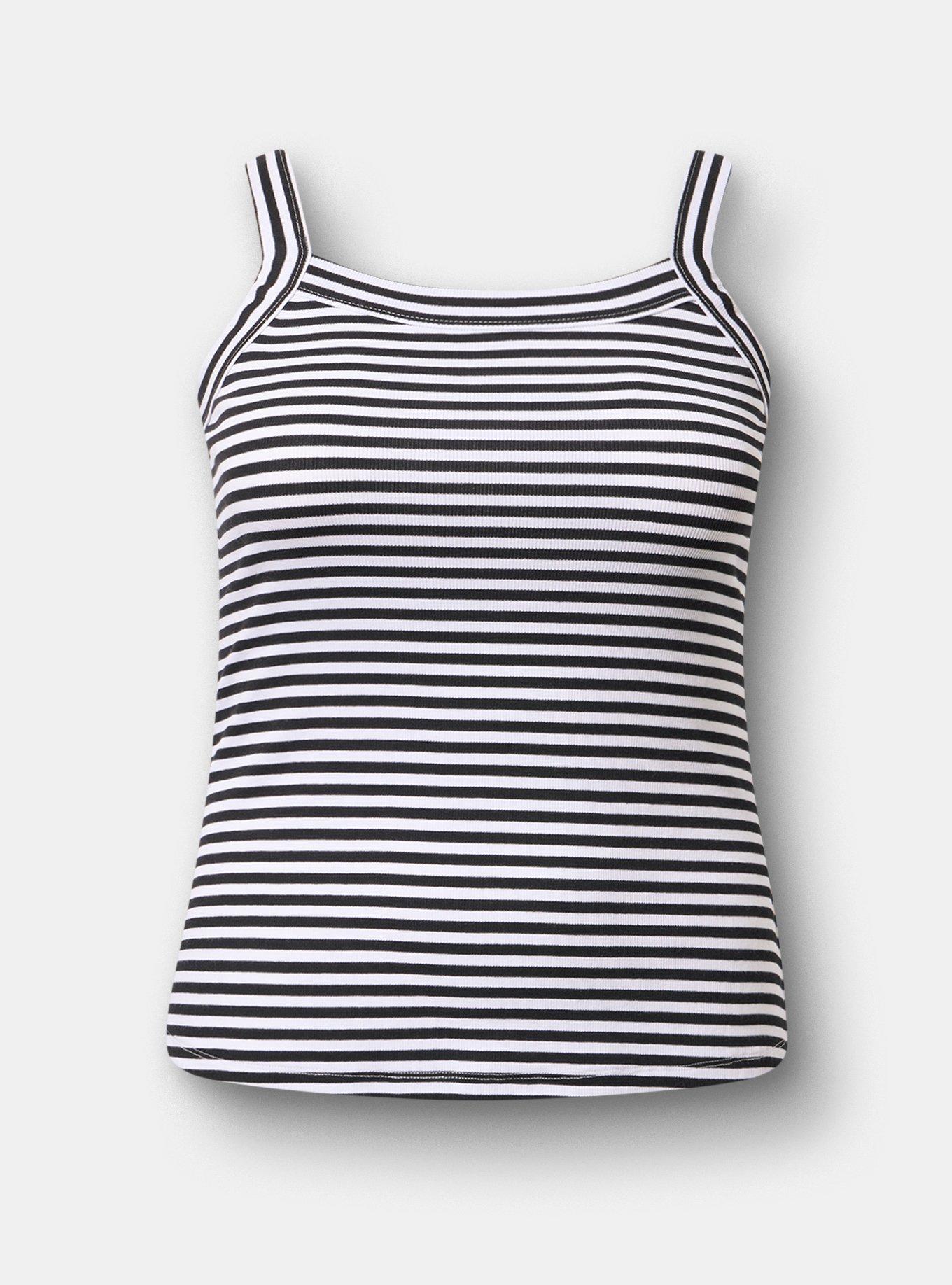 Cotton Modal Wide Strap Tank, CLASSIC STRIPE DEEP BLACK BRIGHT WHITE, hi-res