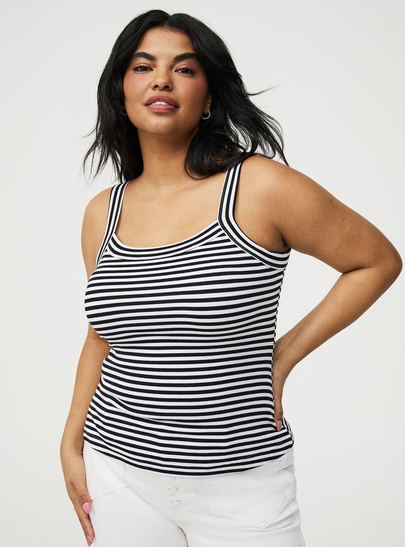 Cotton Modal Wide Strap Tank, CLASSIC STRIPE DEEP BLACK BRIGHT WHITE, hi-res