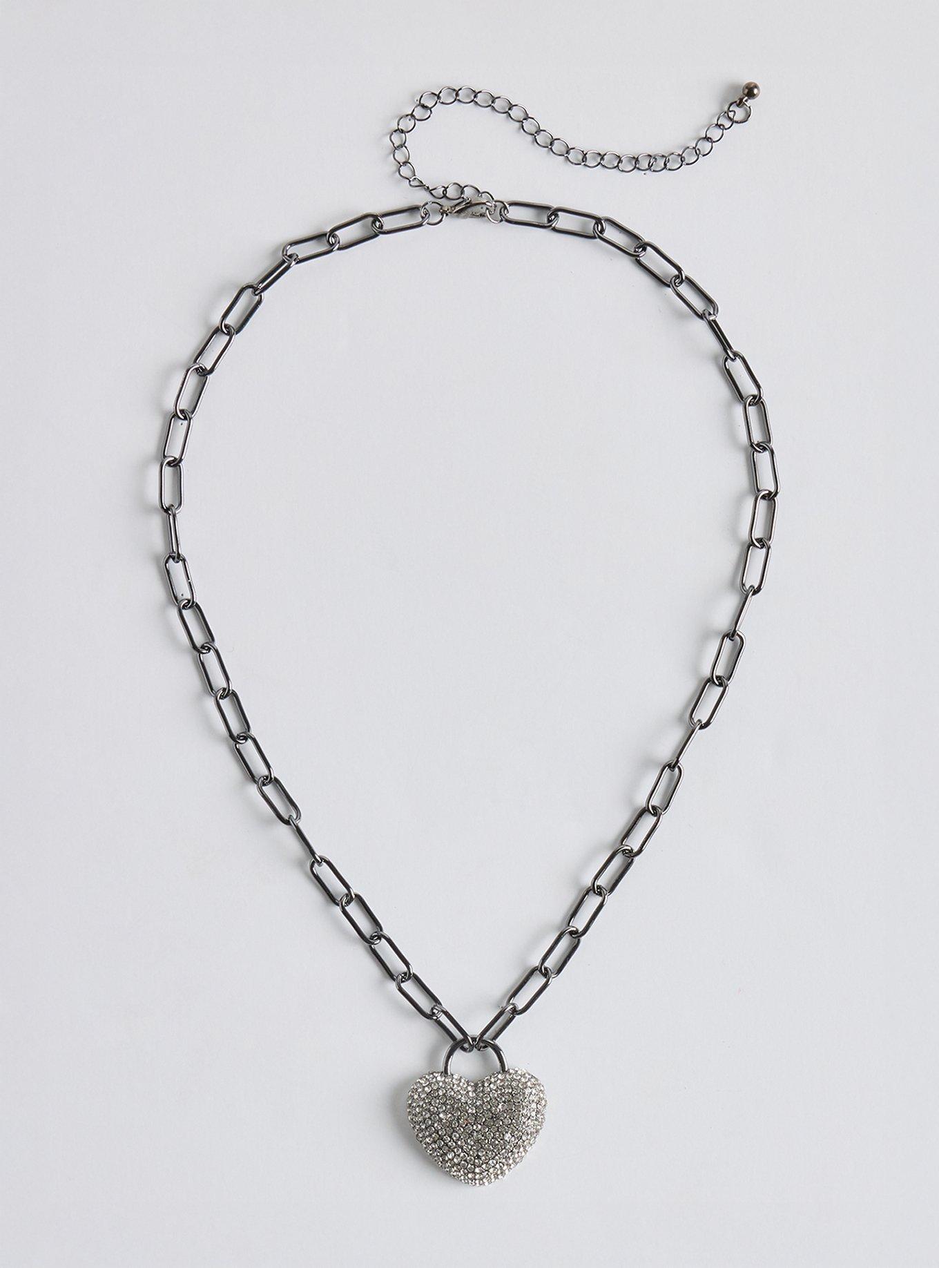 Pave Heart Link Necklace, SILVER, hi-res