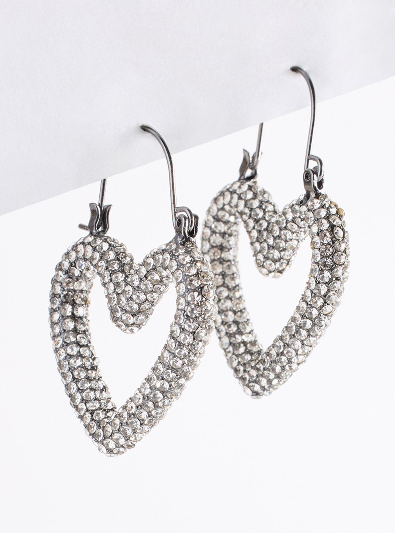 Pave Heart Hook Earring, SILVER, alternate