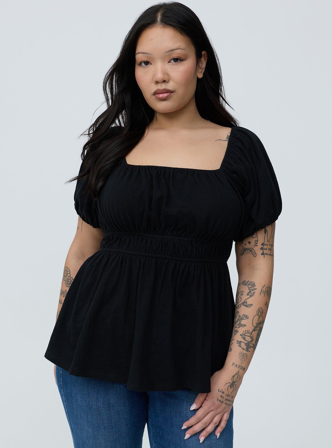 Plus Size Heritage Slub Babydoll Top, DEEP BLACK, hi-res