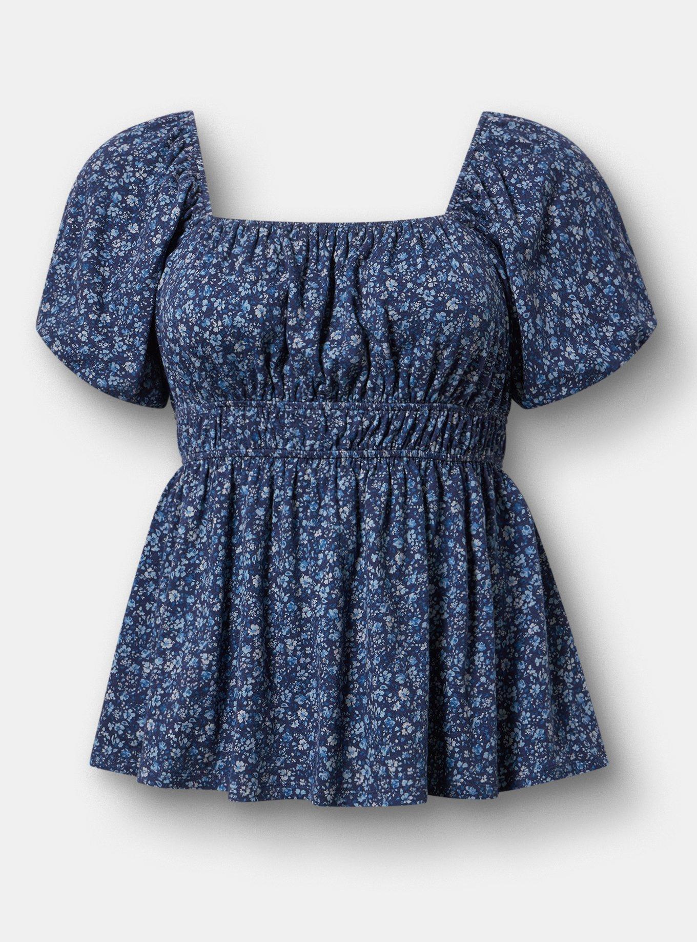 Heritage Slub Babydoll Top, LOVELY DITSY FLORAL BLUE, hi-res