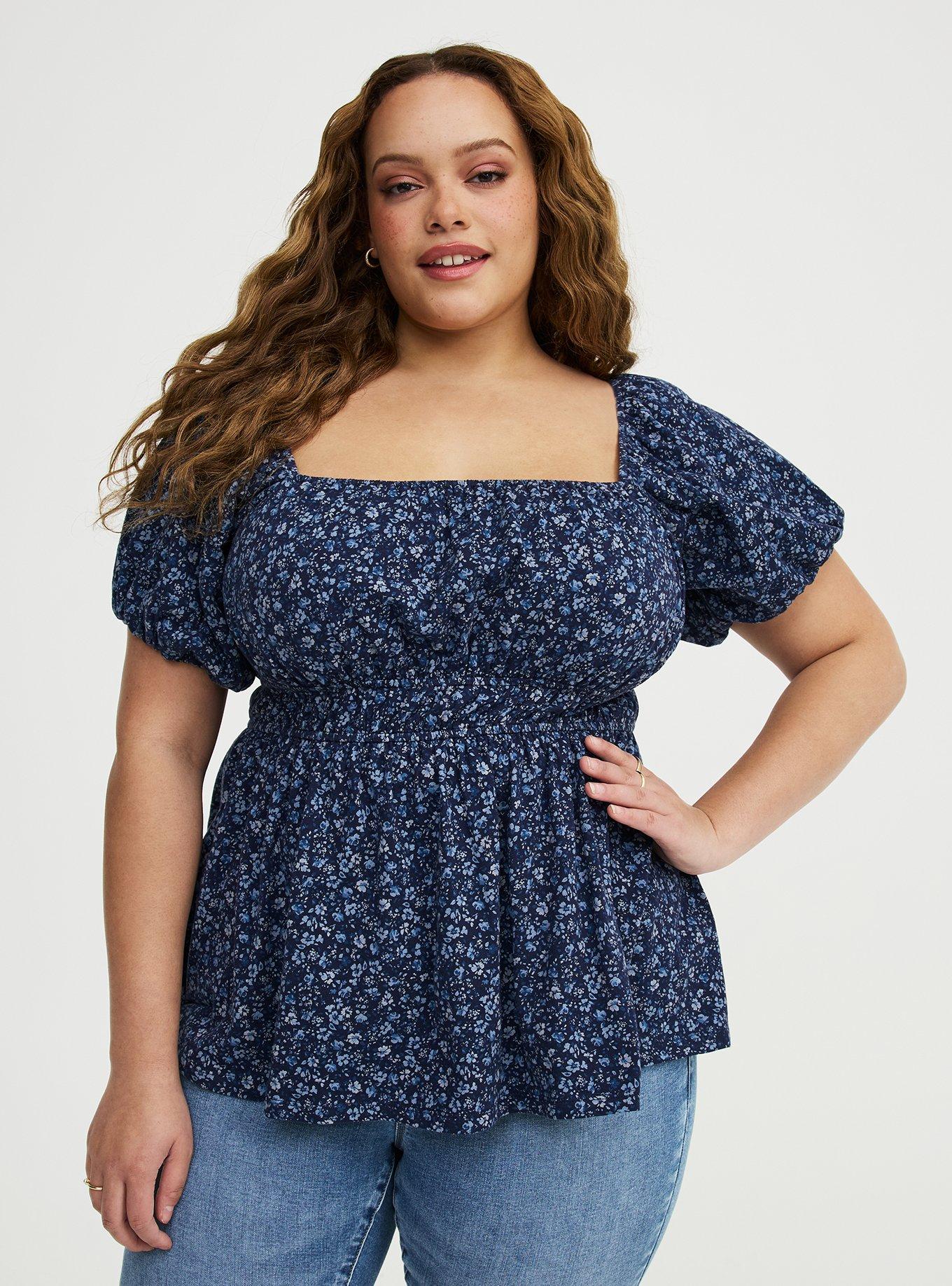 Heritage Slub Babydoll Top, LOVELY DITSY FLORAL BLUE, hi-res