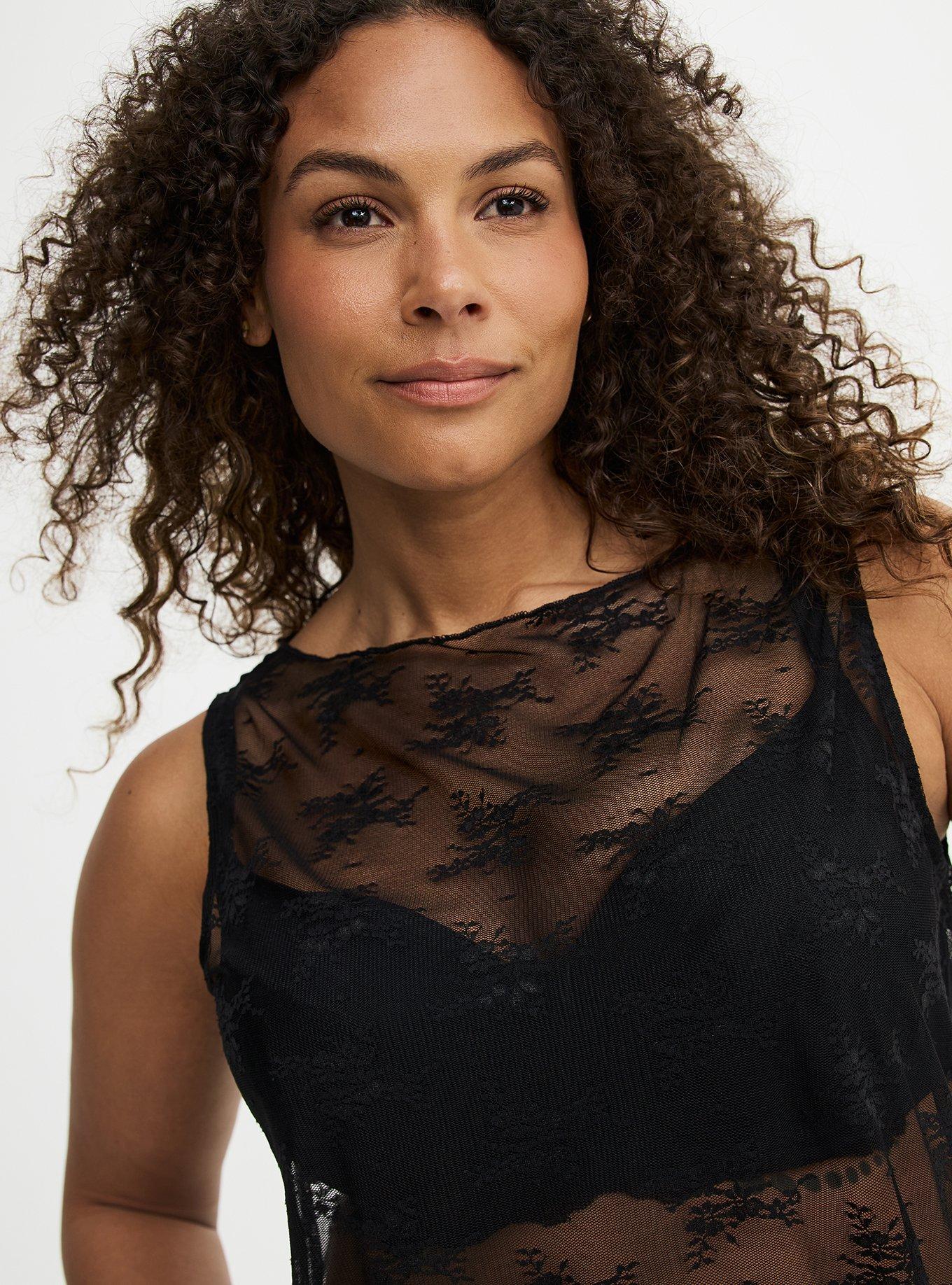 Mesh Lace Tank Top, DEEP BLACK, alternate