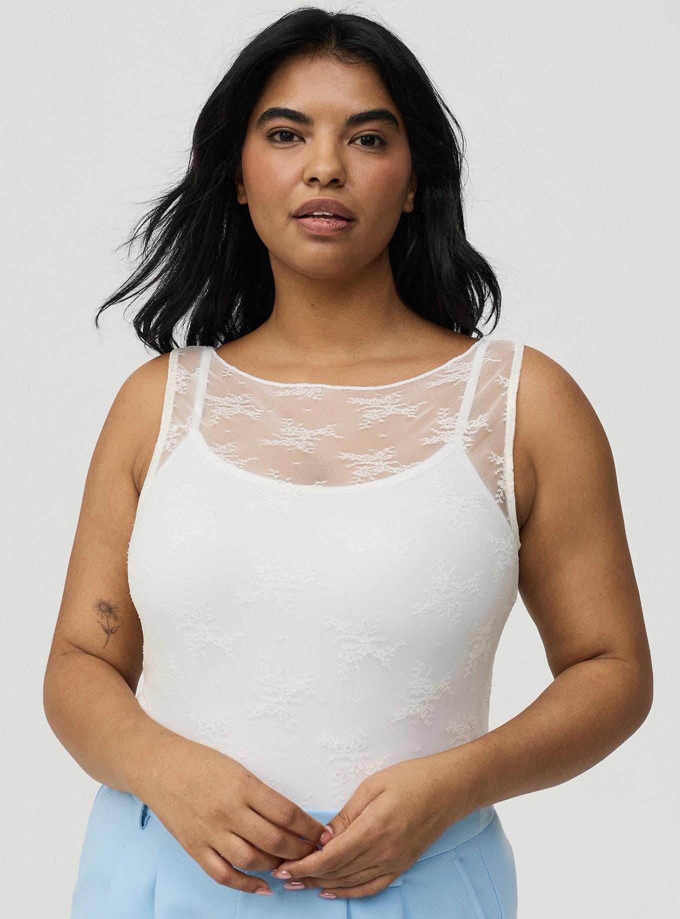 Mesh Lace Tank Top, WHISPER WHITE, alternate