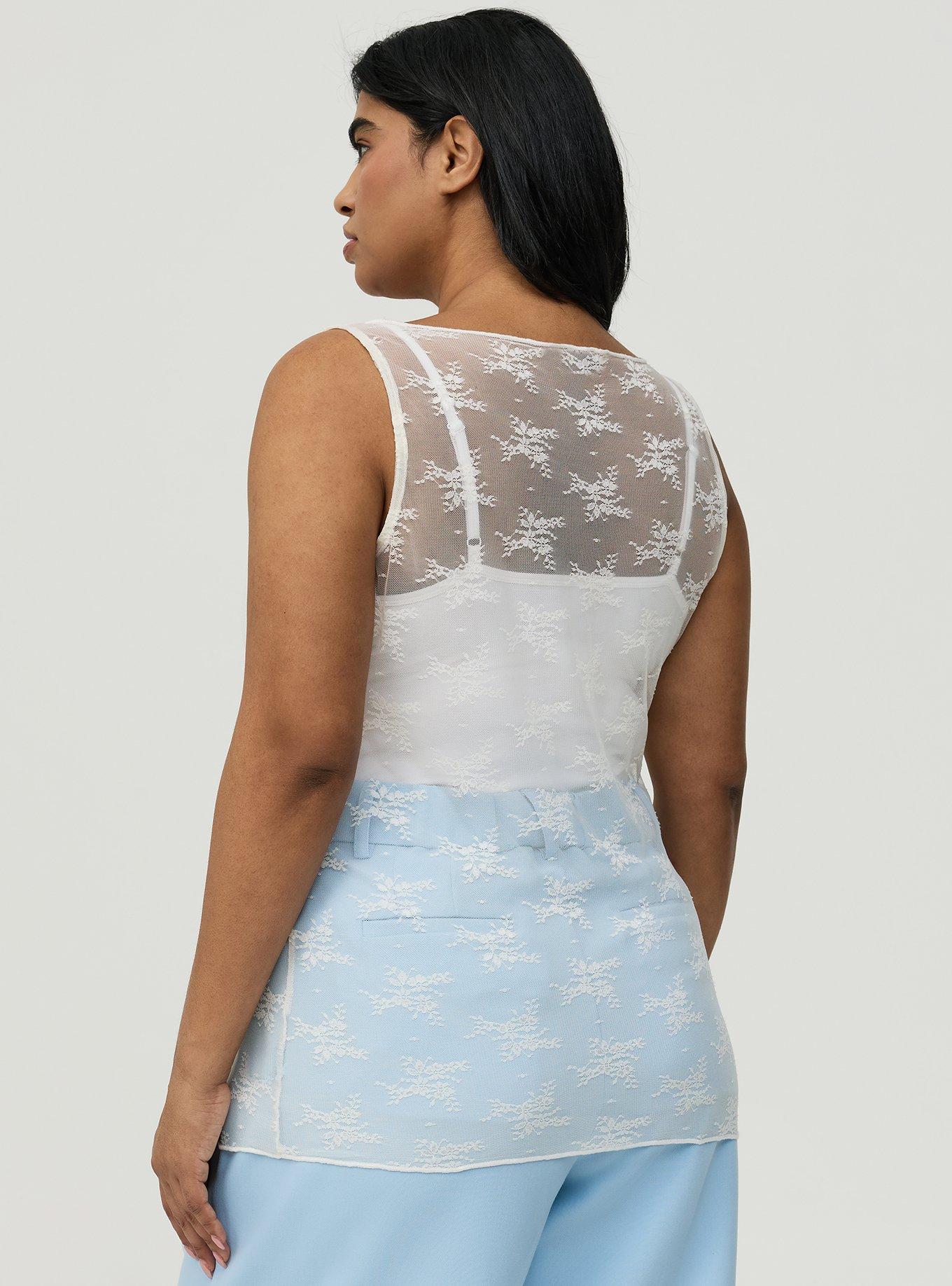 Mesh Lace Tank Top, WHISPER WHITE, alternate