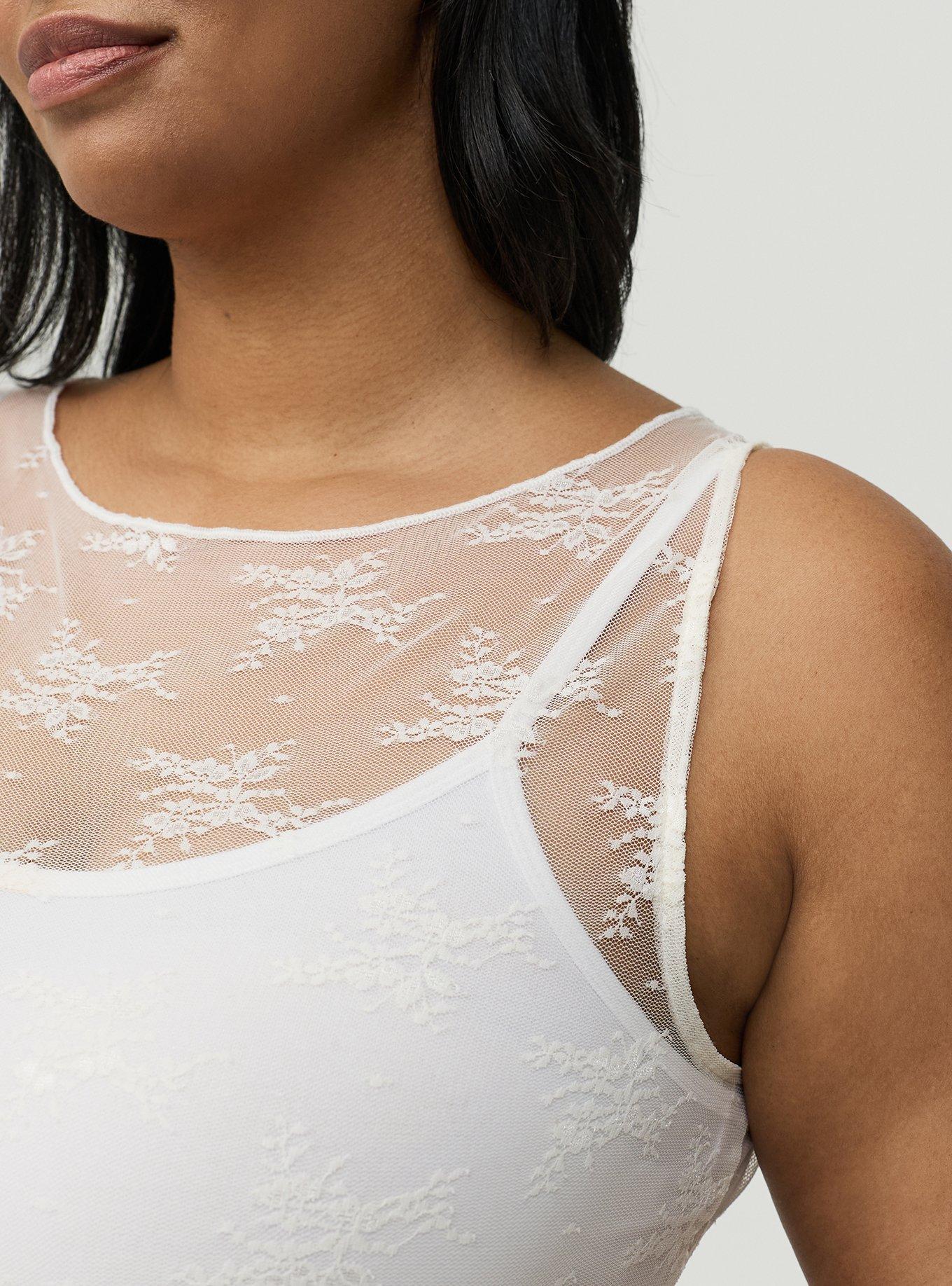 Mesh Lace Tank Top, WHISPER WHITE, alternate