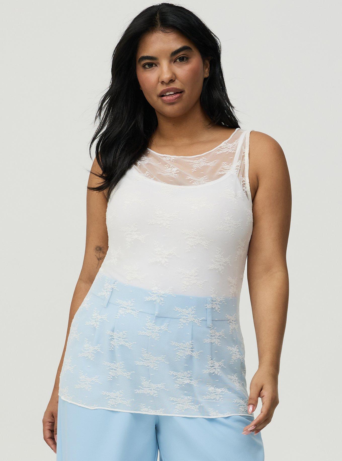 Mesh Lace Tank Top, WHISPER WHITE, hi-res