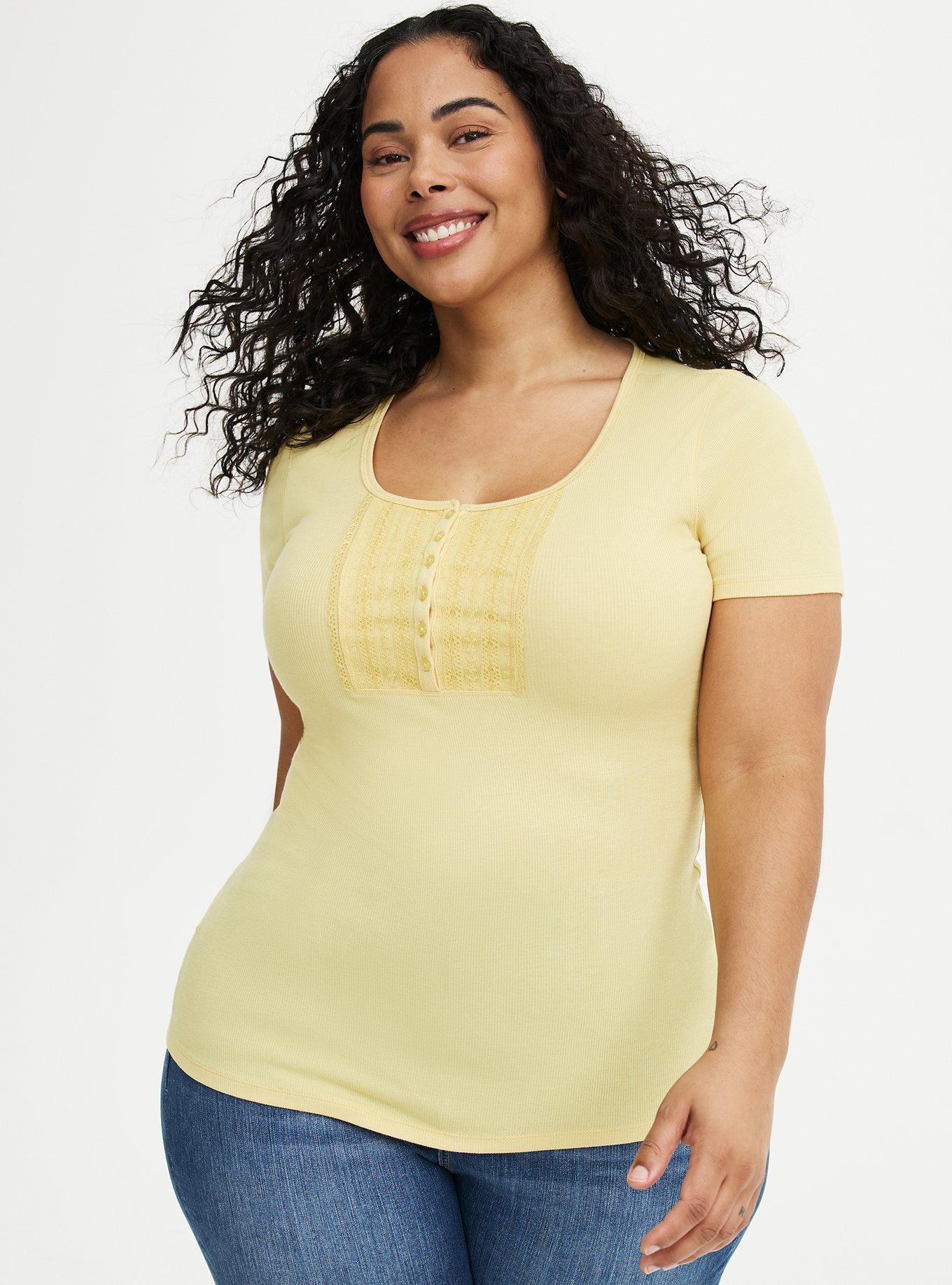 Pointelle Lace Yoke Henley Top, SUNDRESS, hi-res