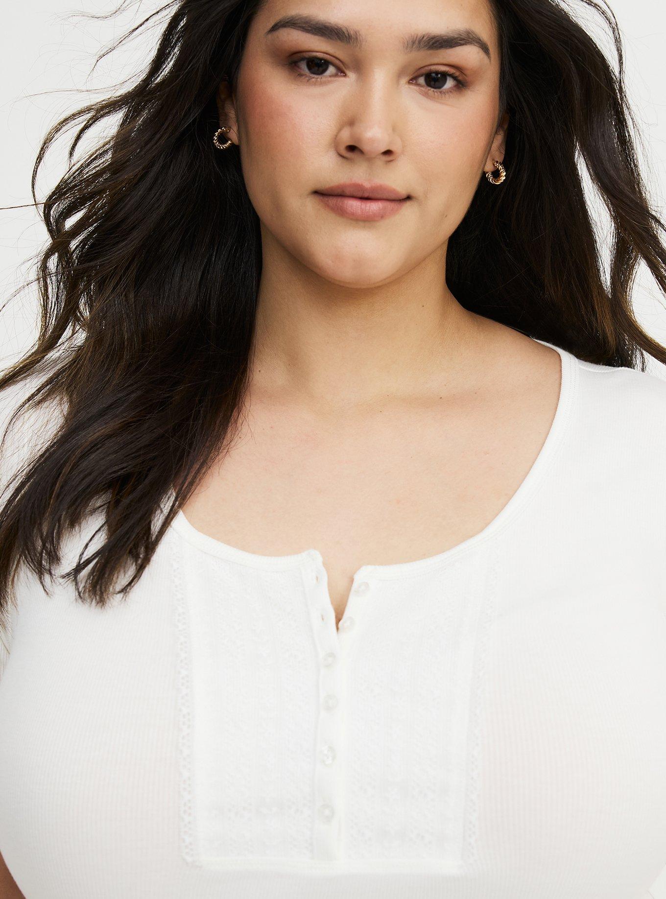 Cotton Modal Lace Henley Top, BLANC DE BLANC, alternate