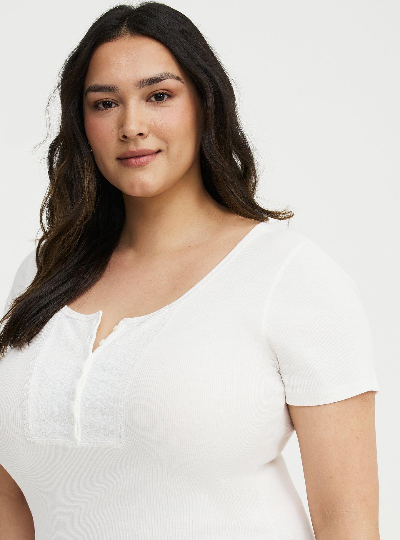 Cotton Modal Lace Henley Top, BLANC DE BLANC, alternate