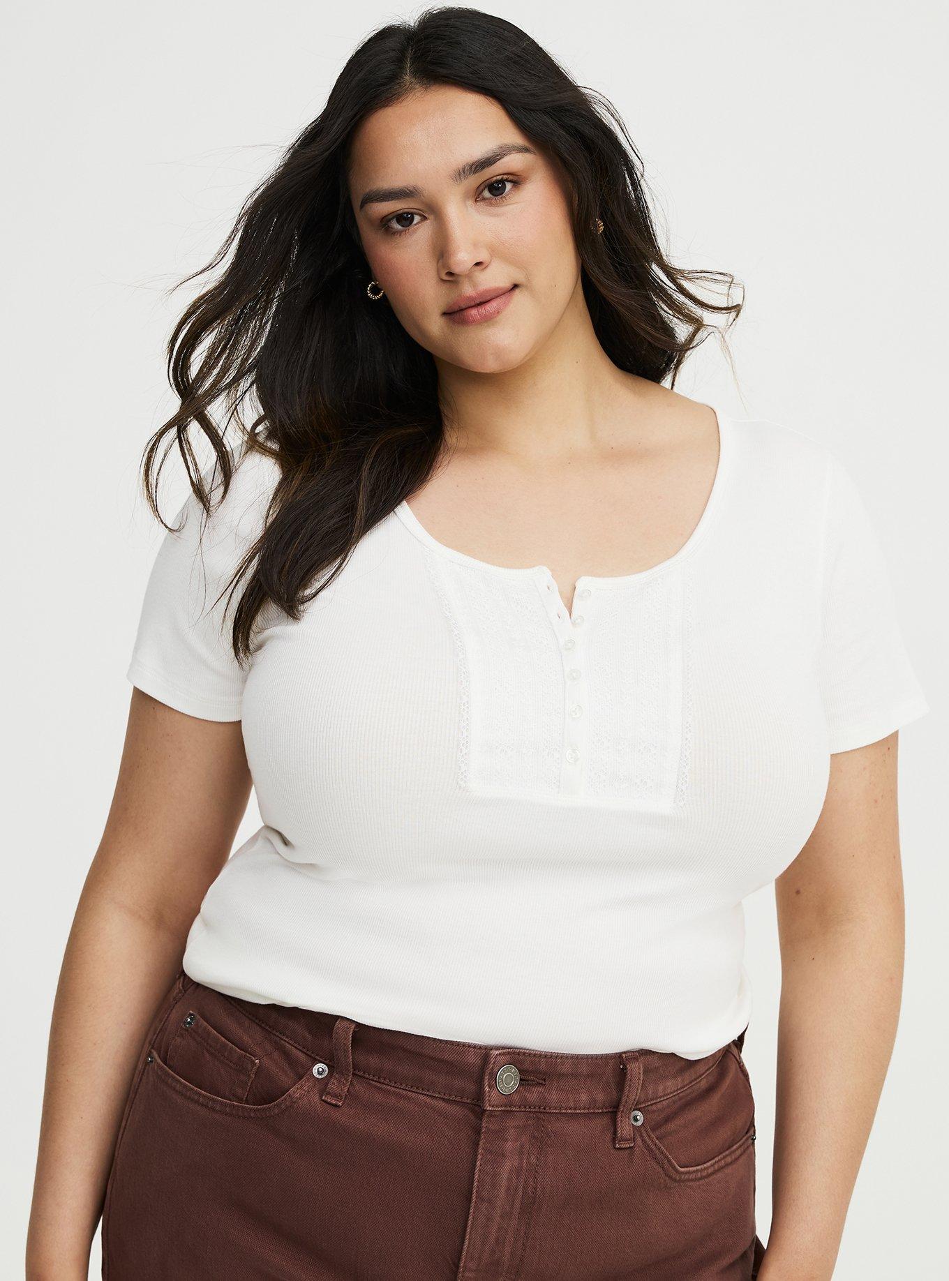 Cotton Modal Lace Henley Top, BLANC DE BLANC, alternate