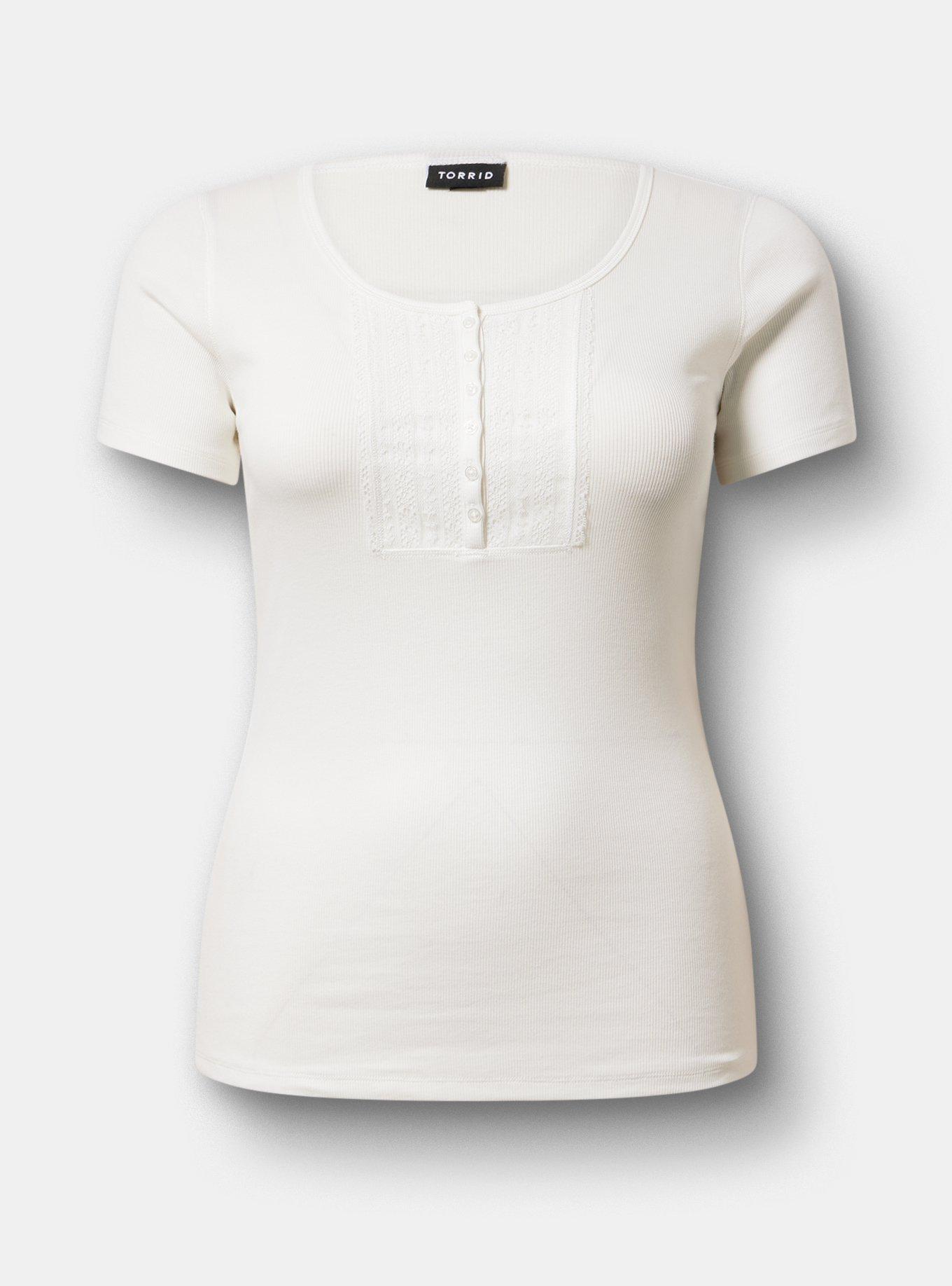 Cotton Modal Lace Henley Top, BLANC DE BLANC, hi-res