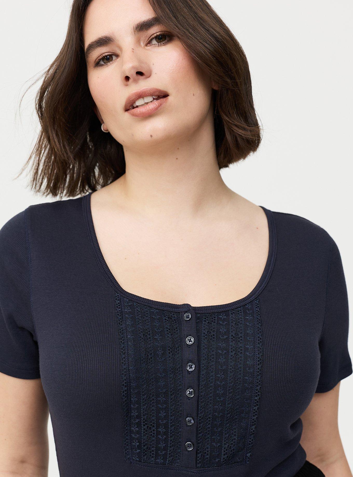 Cotton Modal Lace Henley Top, POLAR NIGHT, alternate