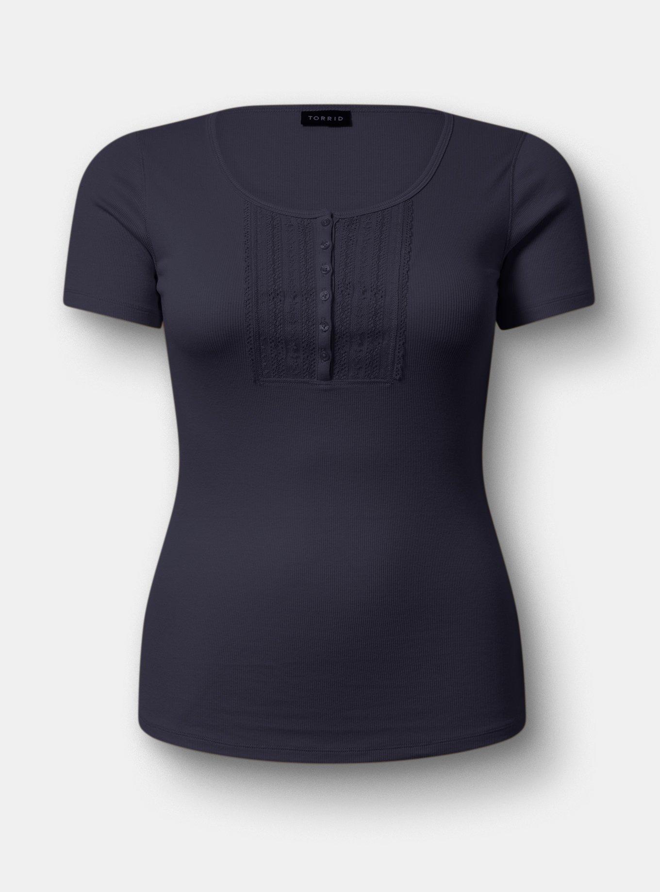 Cotton Modal Lace Henley Top, POLAR NIGHT, hi-res