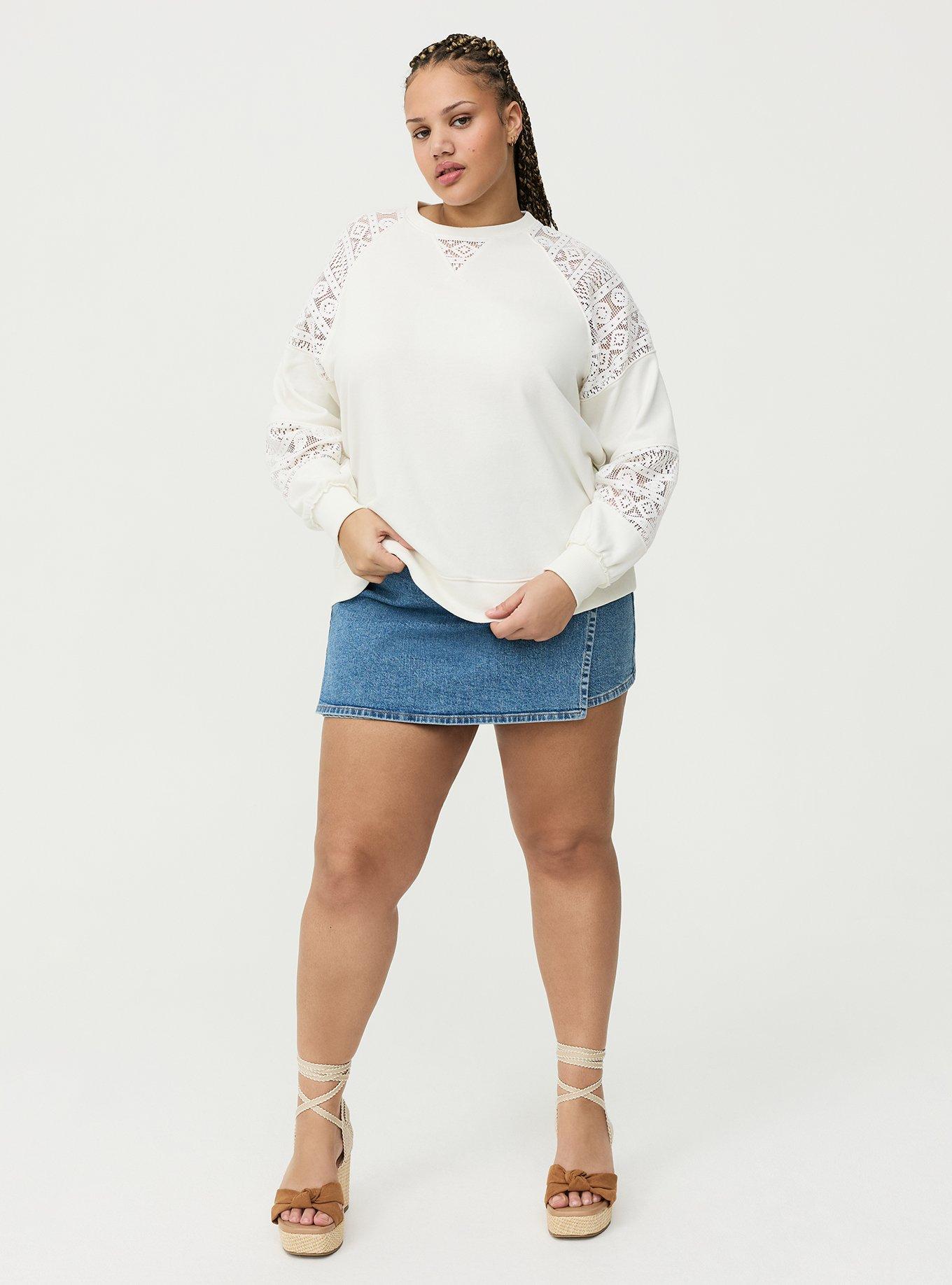 French Terry Crochet Sweatshirt, BLANC DE BLANC, alternate