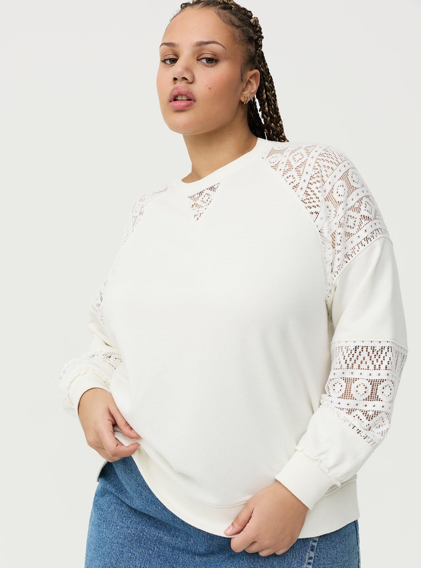 French Terry Crochet Sweatshirt, BLANC DE BLANC, alternate