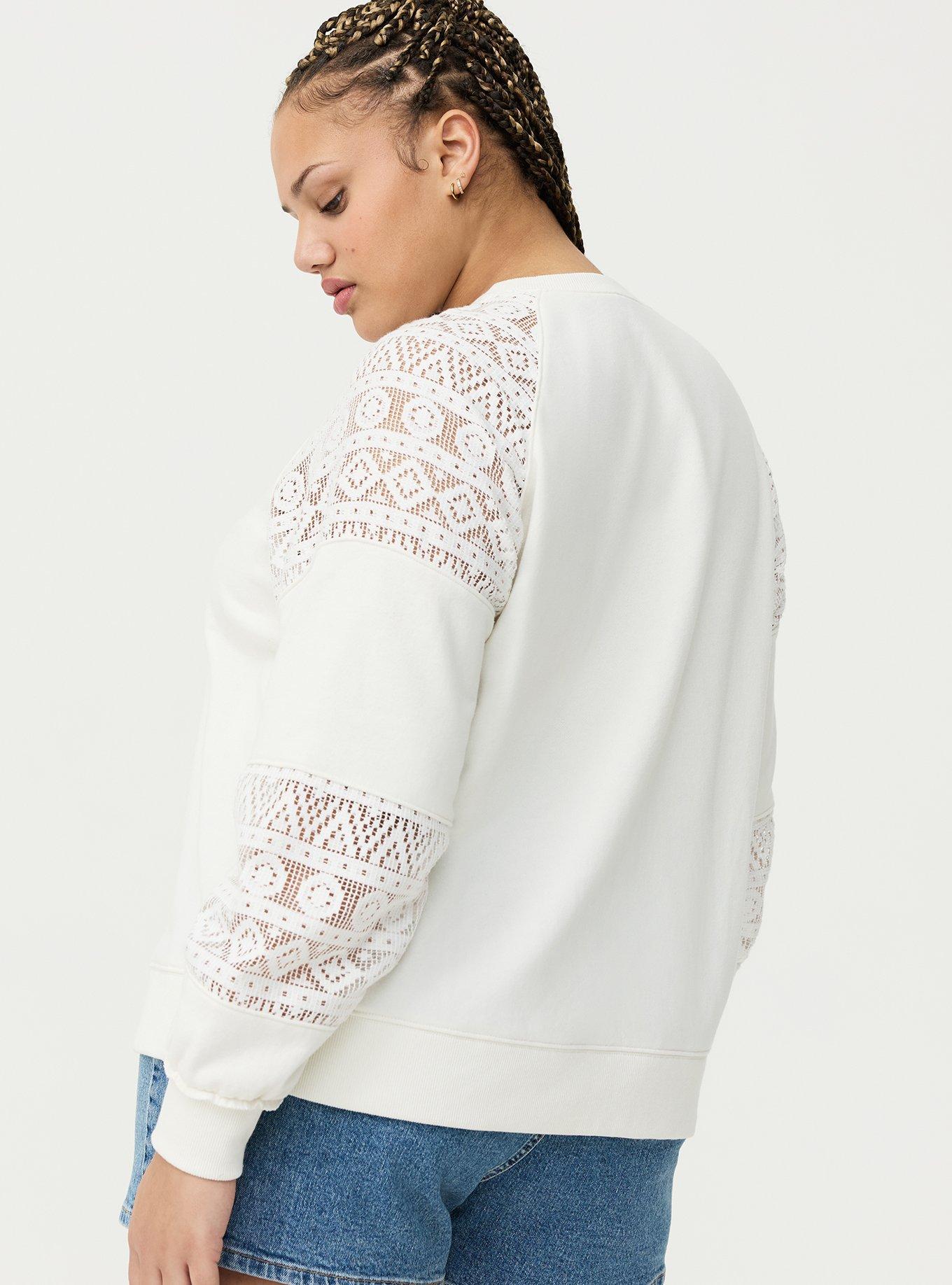 French Terry Crochet Sweatshirt, BLANC DE BLANC, alternate