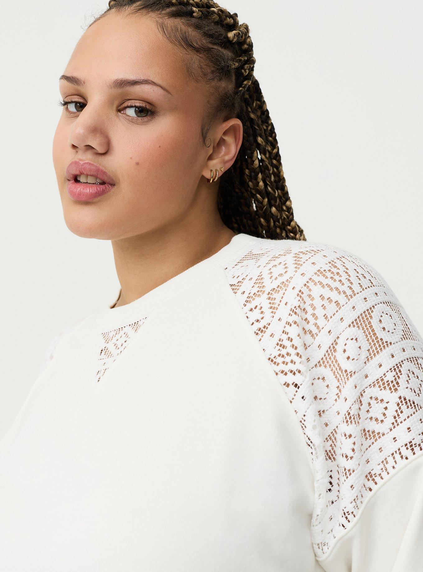 French Terry Crochet Sweatshirt, BLANC DE BLANC, alternate