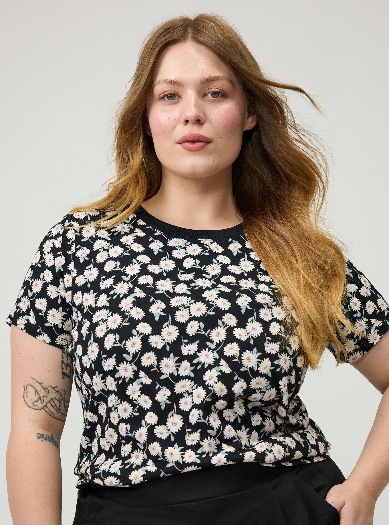 Printed Everyday Heritage Jersey Crew Neck Tee, CUTE DAISY DITSY FLORAL BLACK, alternate