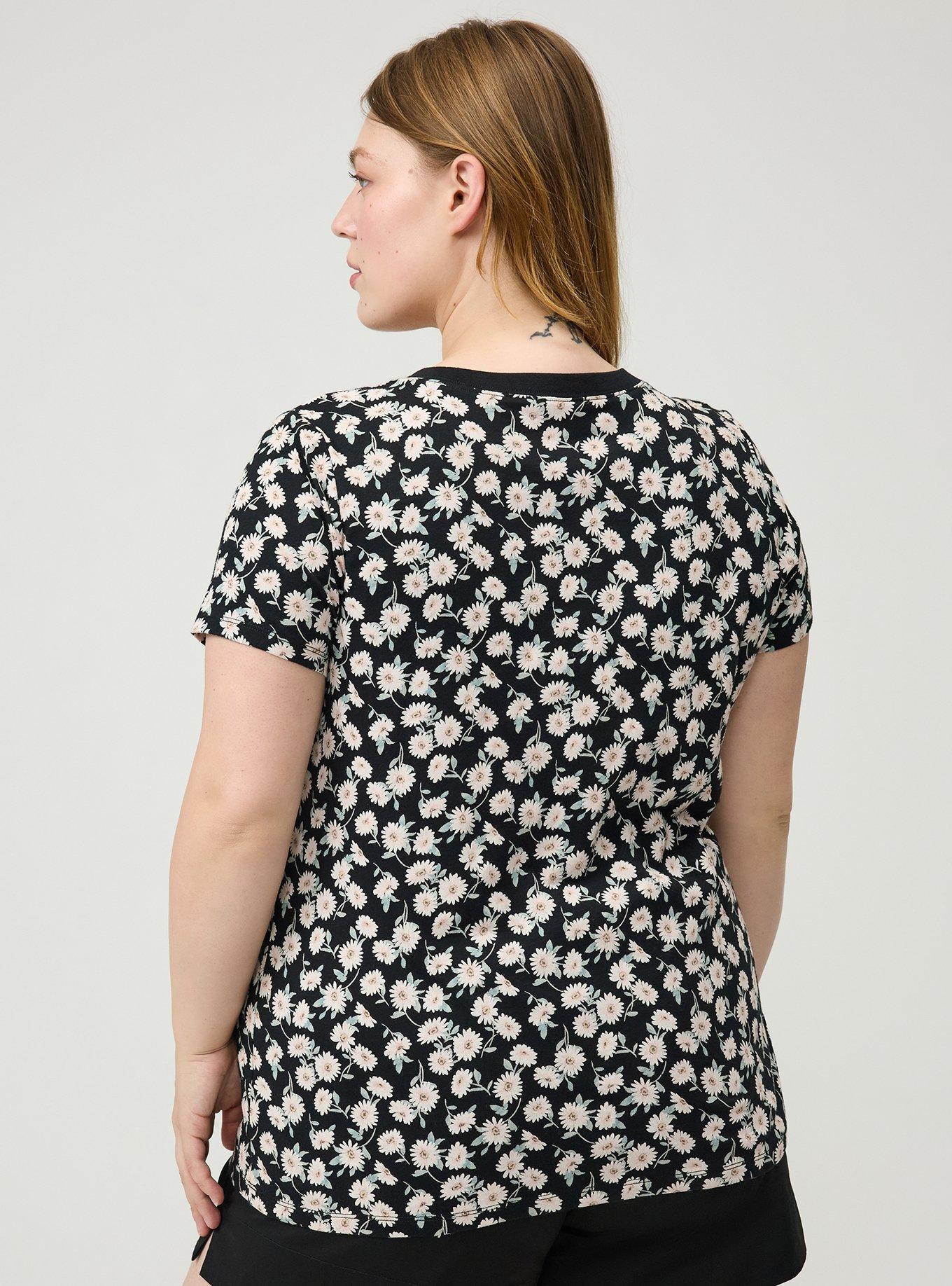 Printed Everyday Heritage Jersey Crew Neck Tee, CUTE DAISY DITSY FLORAL BLACK, alternate