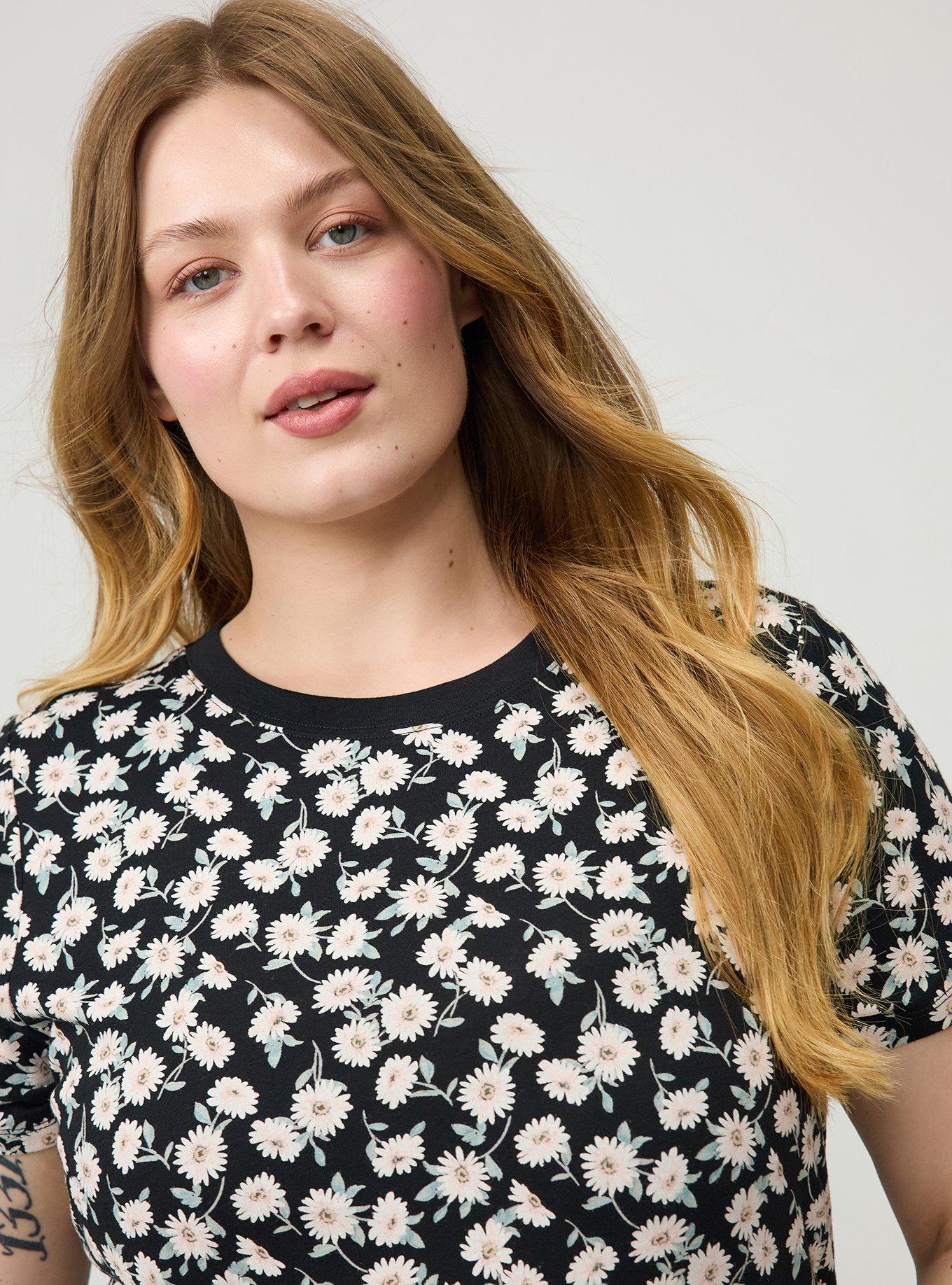 Printed Everyday Heritage Jersey Crew Neck Tee, CUTE DAISY DITSY FLORAL BLACK, alternate