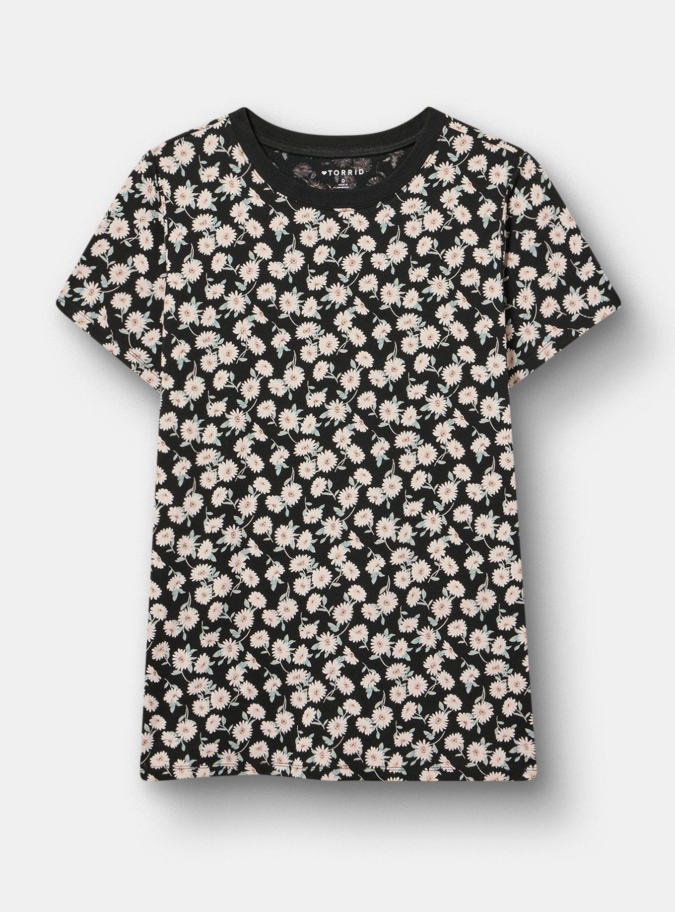 Printed Everyday Heritage Jersey Crew Neck Tee, CUTE DAISY DITSY FLORAL BLACK, hi-res