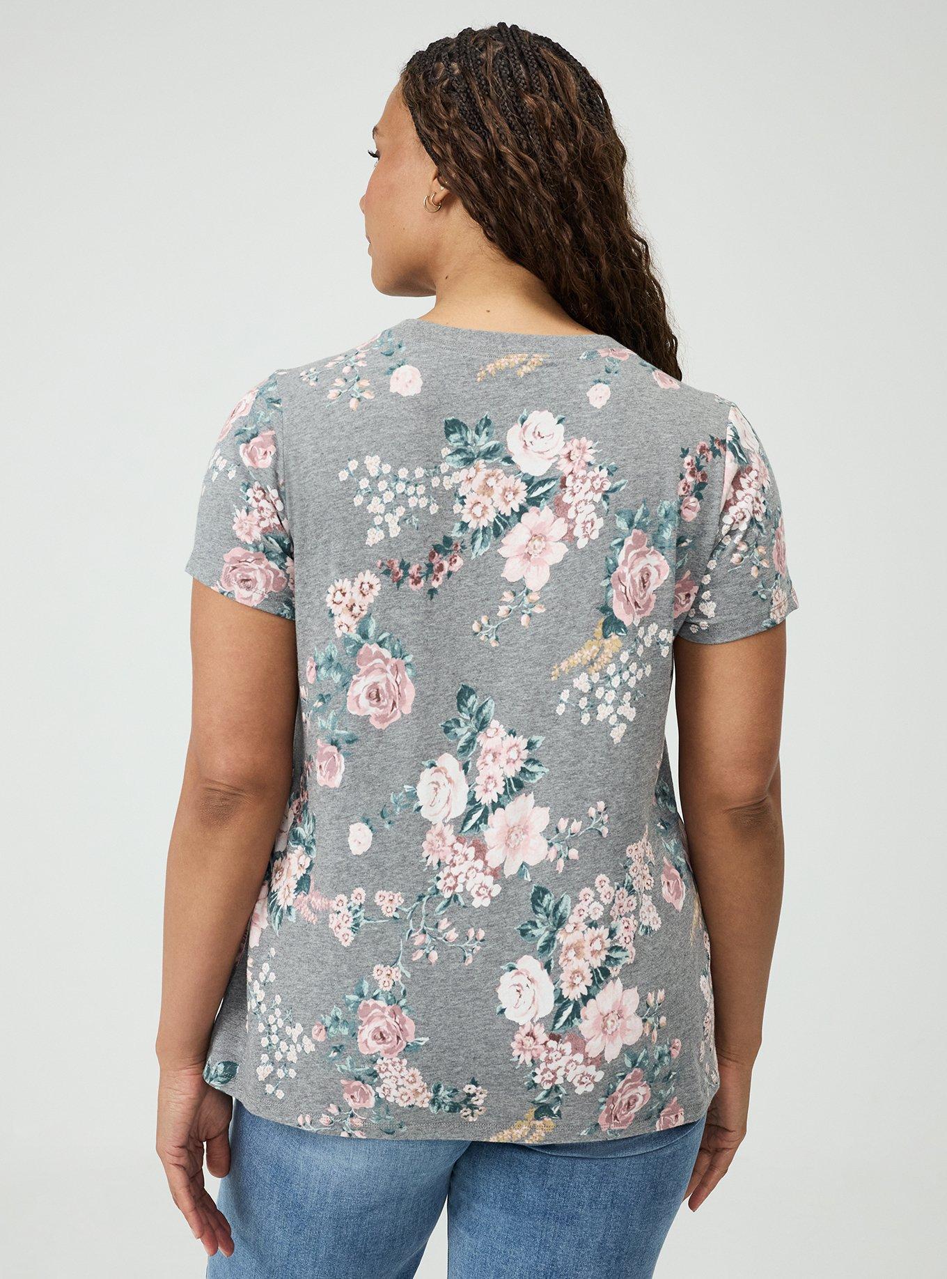 Printed Everyday Heritage Jersey Crew Neck Tee, WILD BOUQUET GREY, alternate