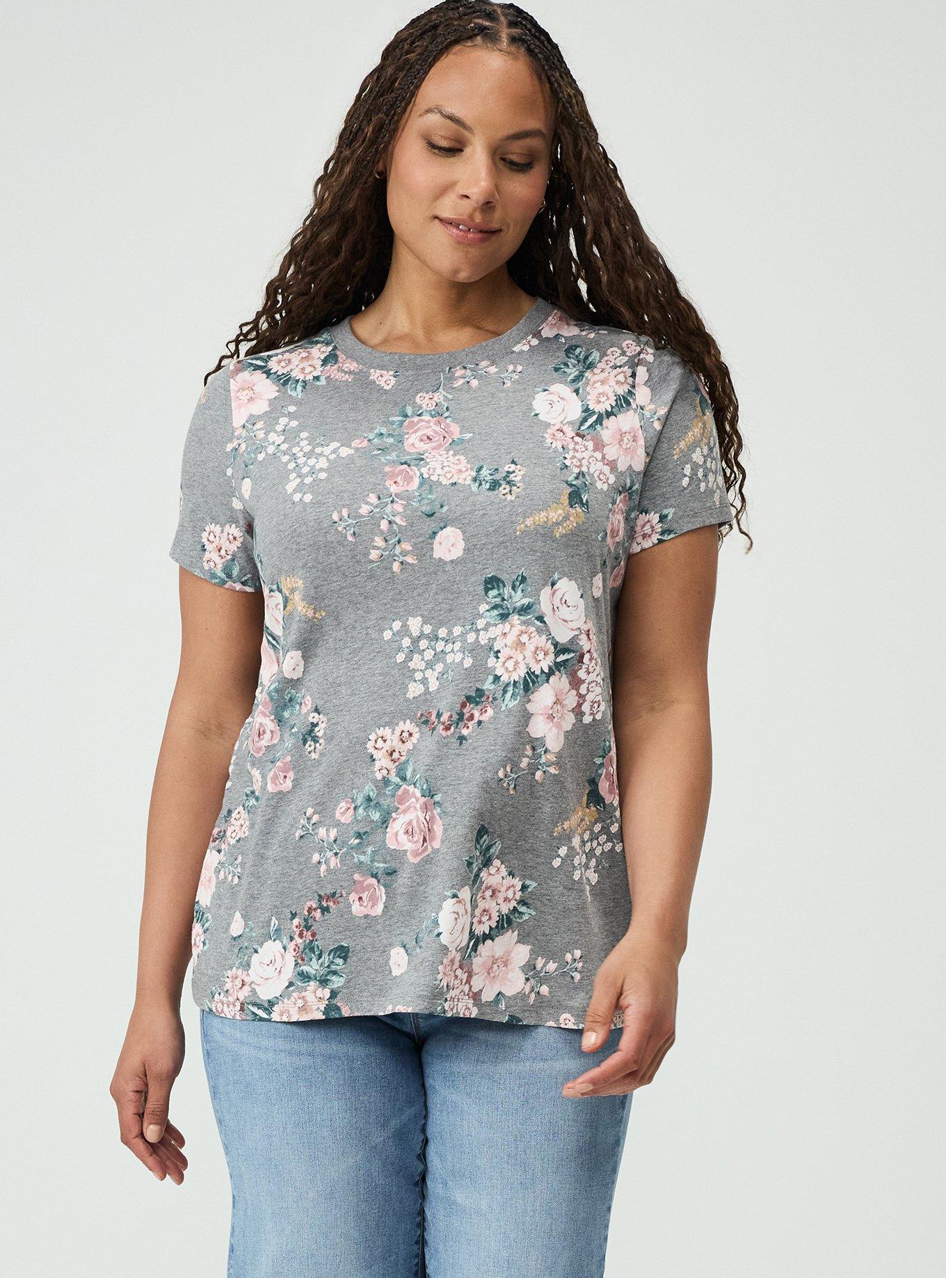 Printed Everyday Heritage Jersey Crew Neck Tee, WILD BOUQUET GREY, alternate