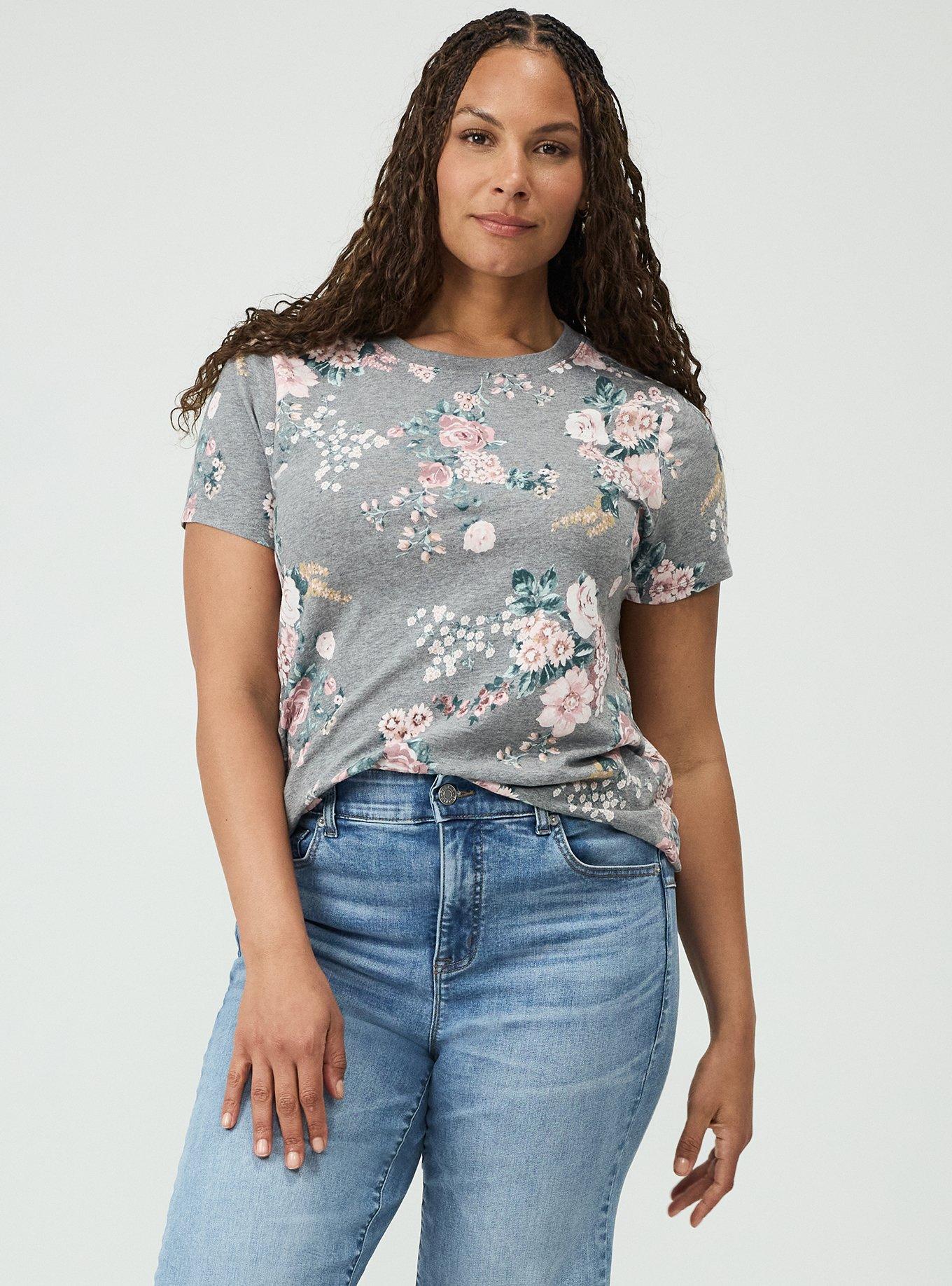 Printed Everyday Heritage Jersey Crew Neck Tee, WILD BOUQUET GREY, alternate