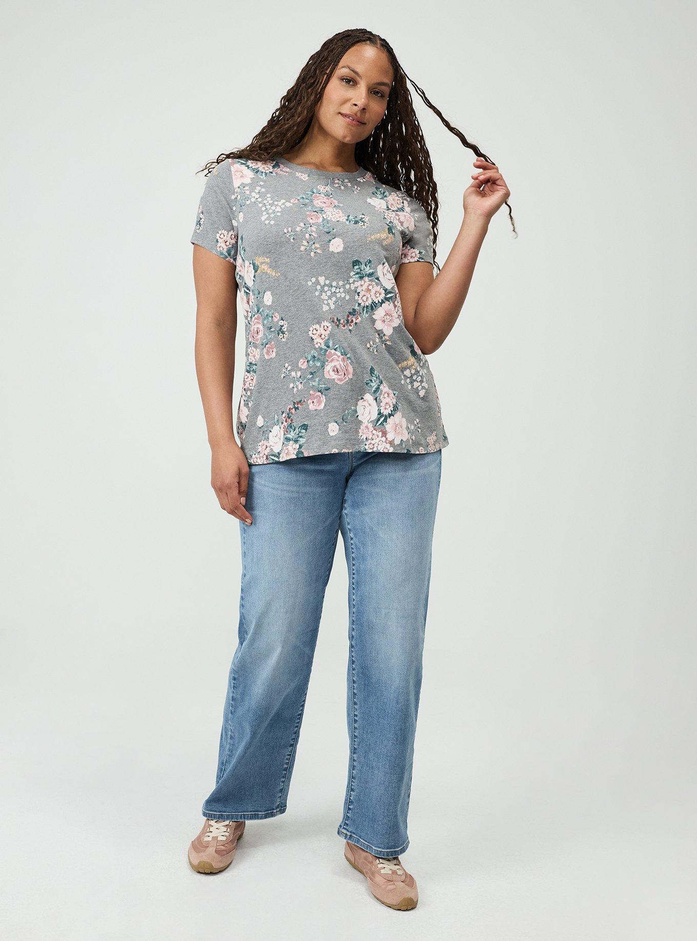Printed Everyday Heritage Jersey Crew Neck Tee, WILD BOUQUET GREY, alternate