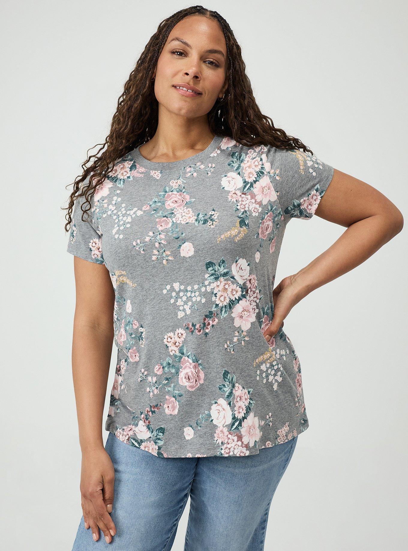 Printed Everyday Heritage Jersey Crew Neck Tee, WILD BOUQUET GREY, hi-res